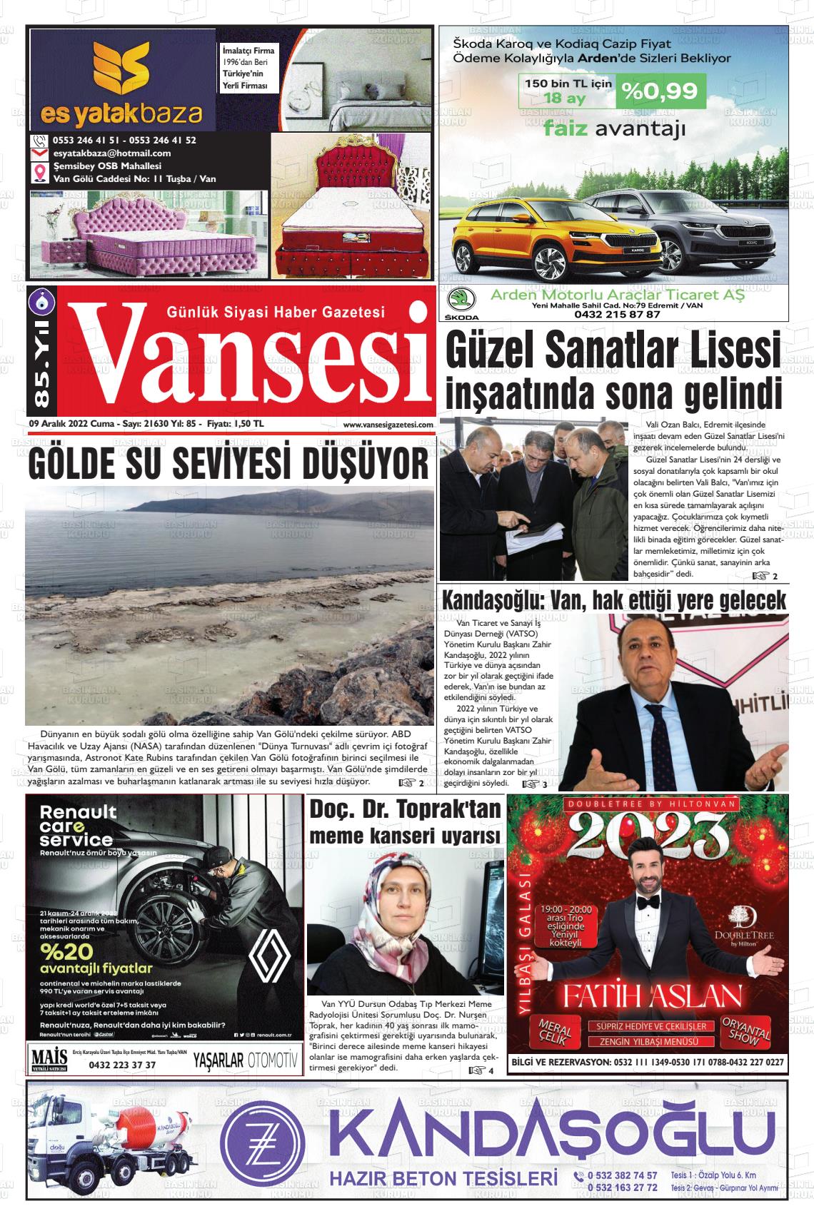09 Aralık 2022 Vansesi Gazete Manşeti