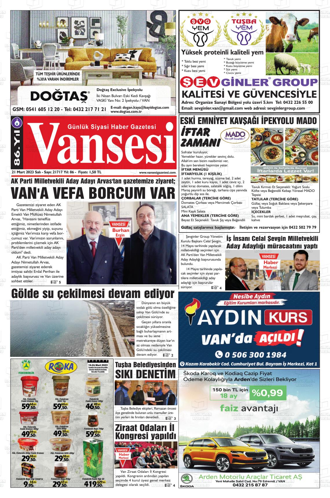 21 Mart 2023 Vansesi Gazete Manşeti