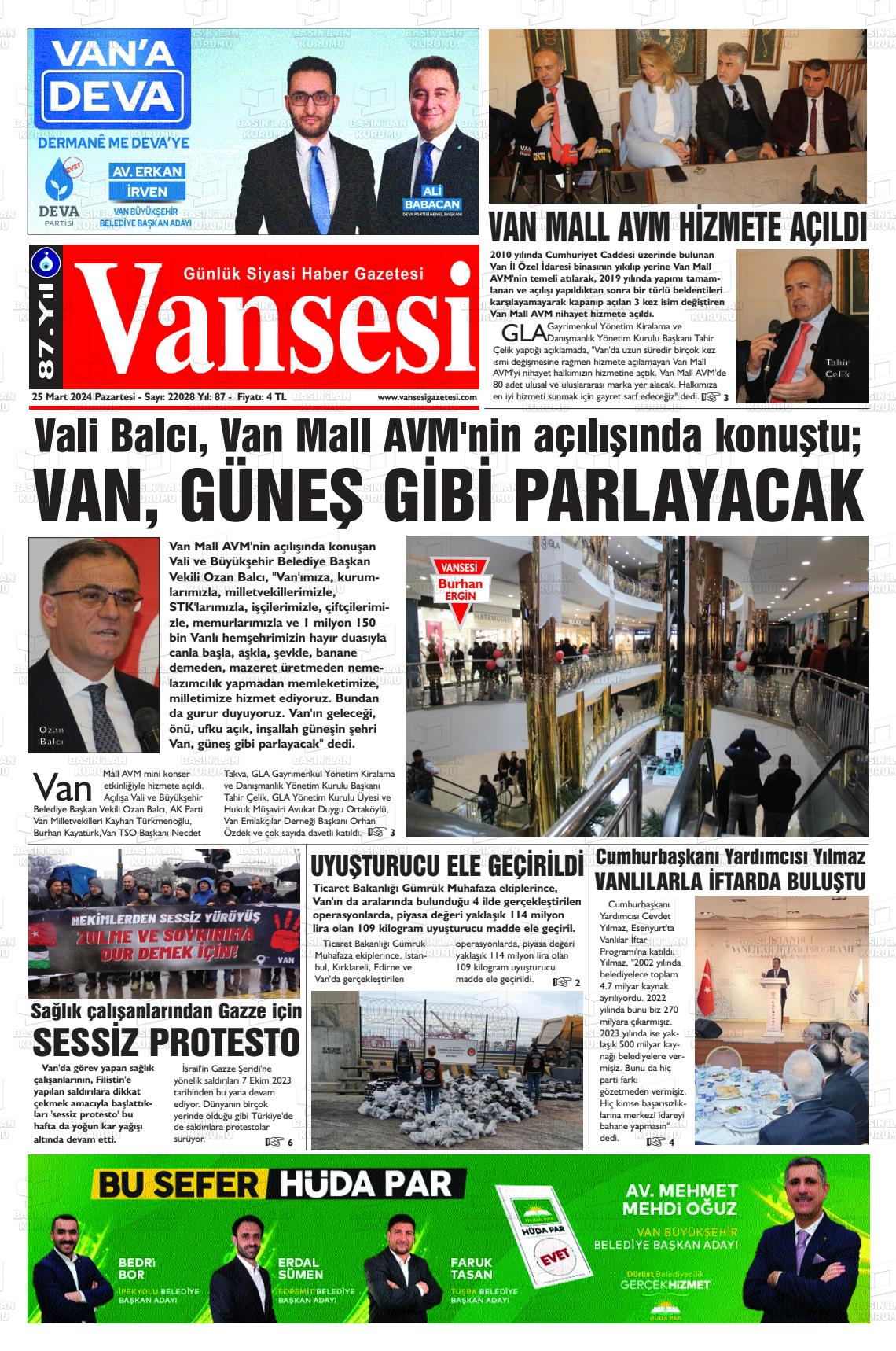 25 Mart 2024 Vansesi Gazete Manşeti