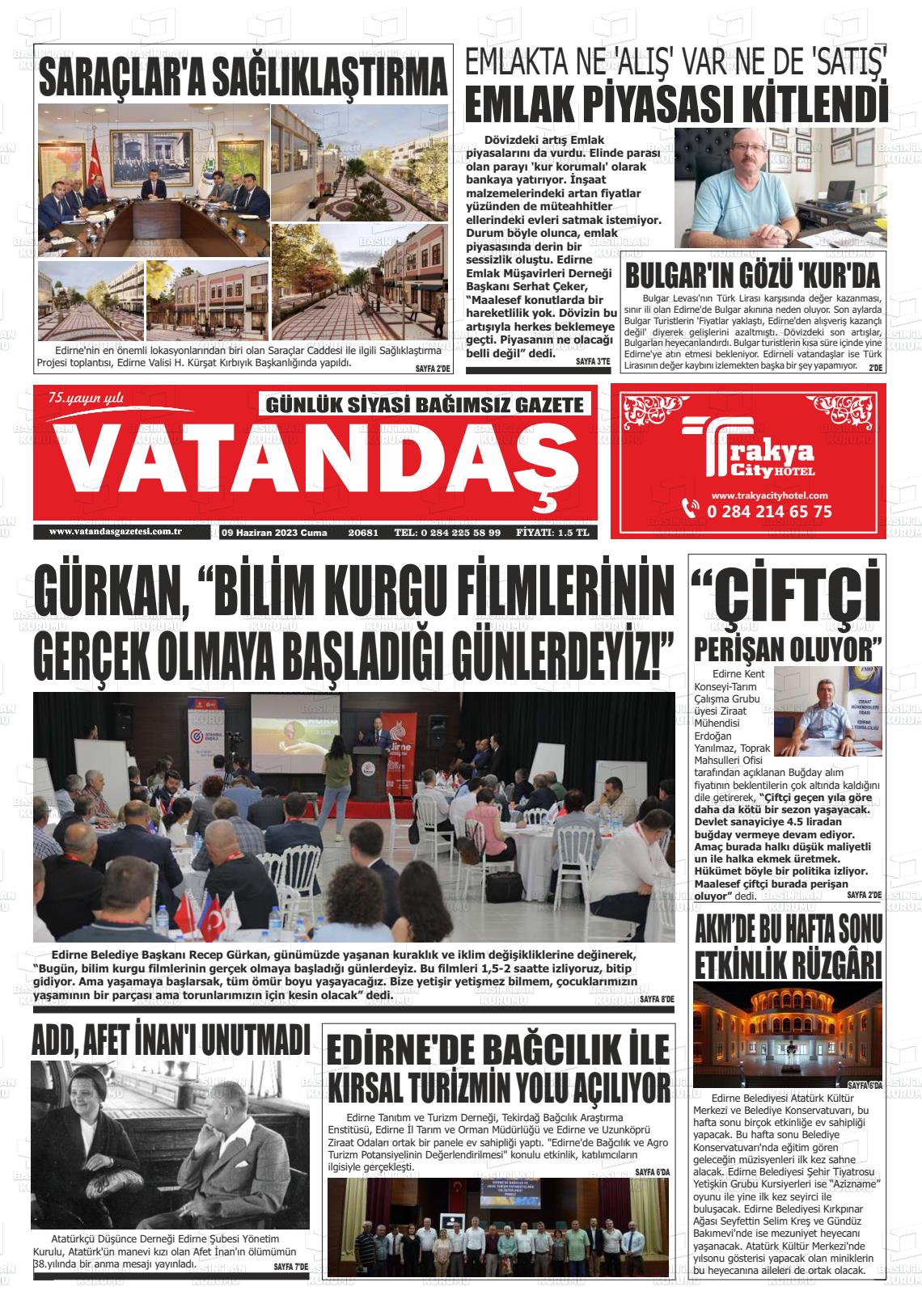 09 Haziran 2023 Vatandaş Gazete Manşeti