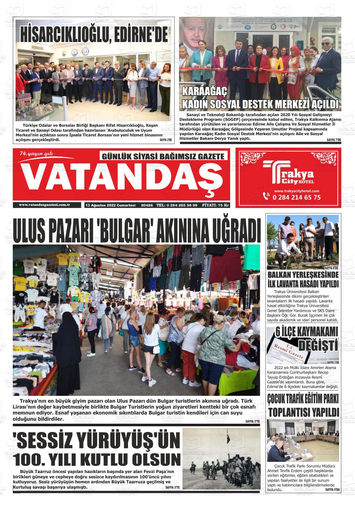 13 Ağustos 2022 Vatandaş Gazete Manşeti