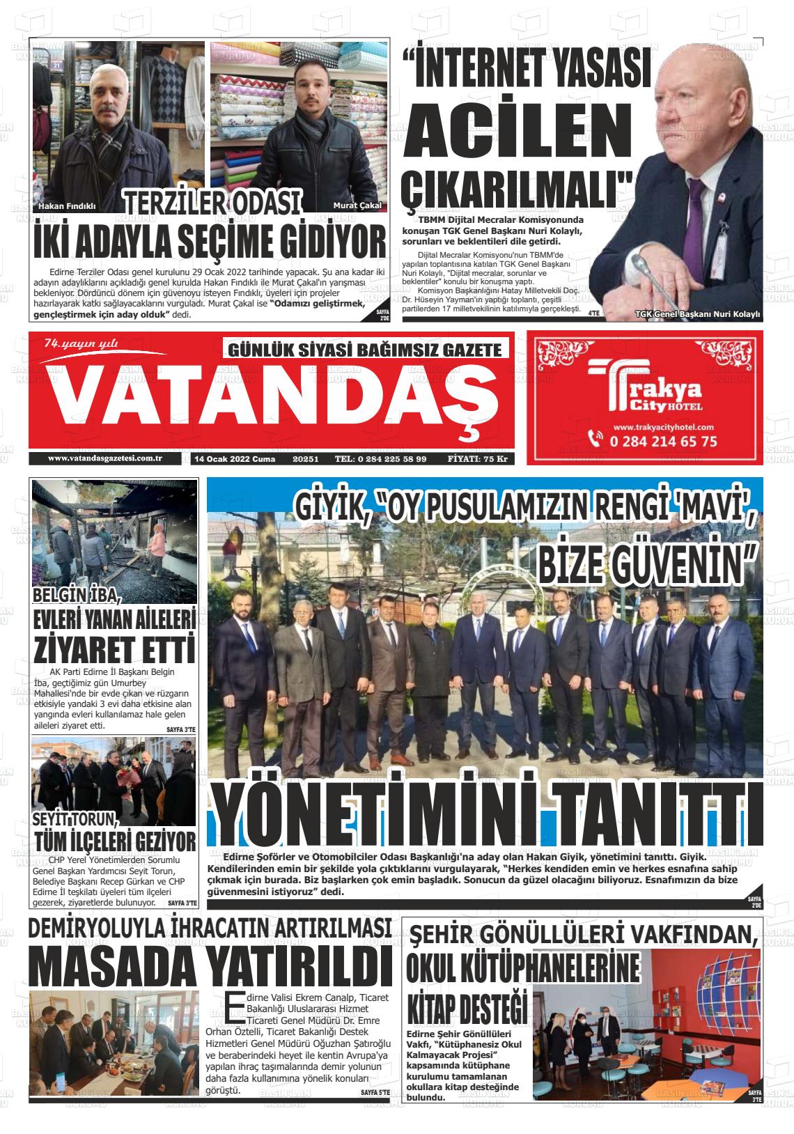 14 Ocak 2022 Vatandaş Gazete Manşeti
