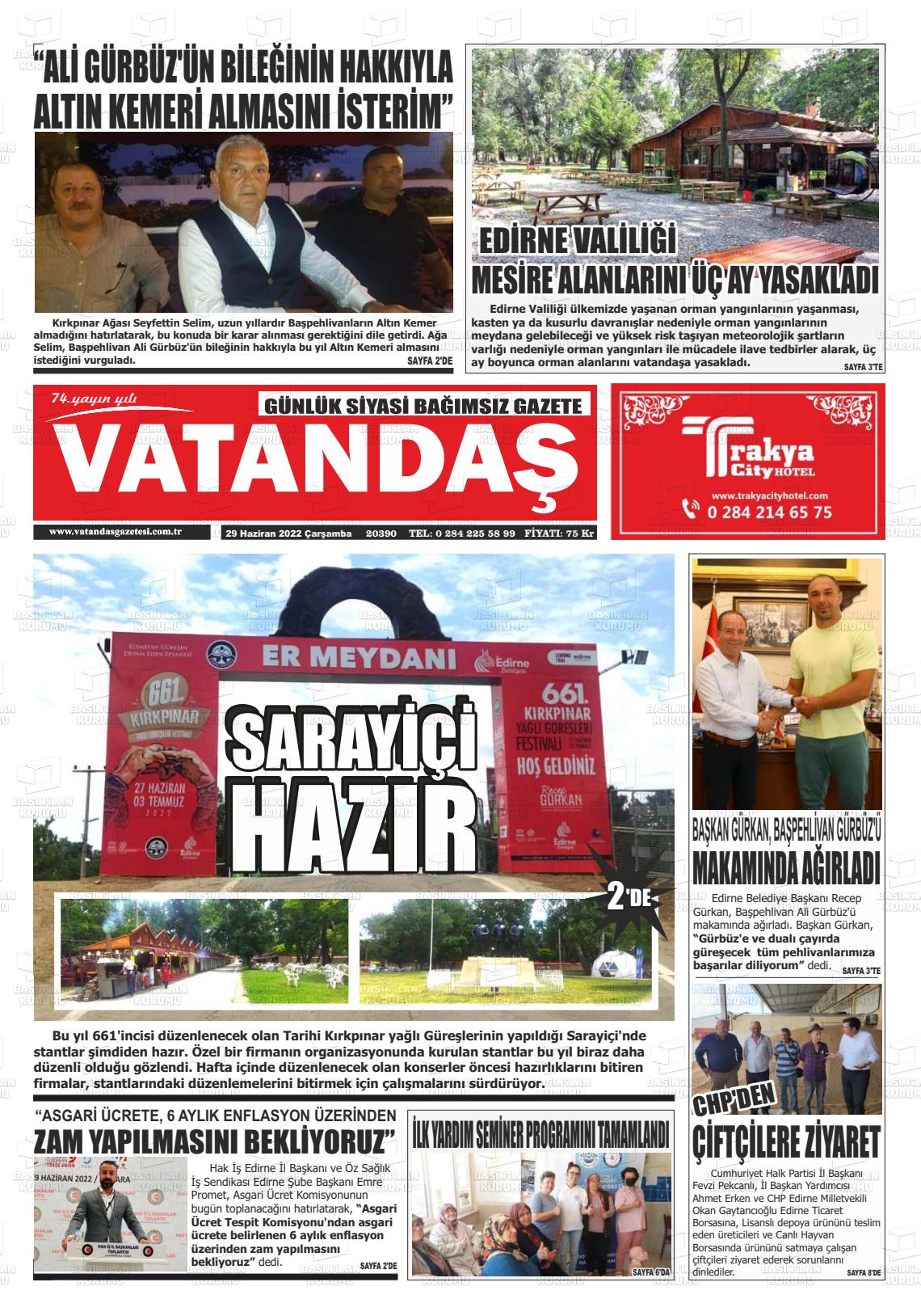 29 Haziran 2022 Vatandaş Gazete Manşeti