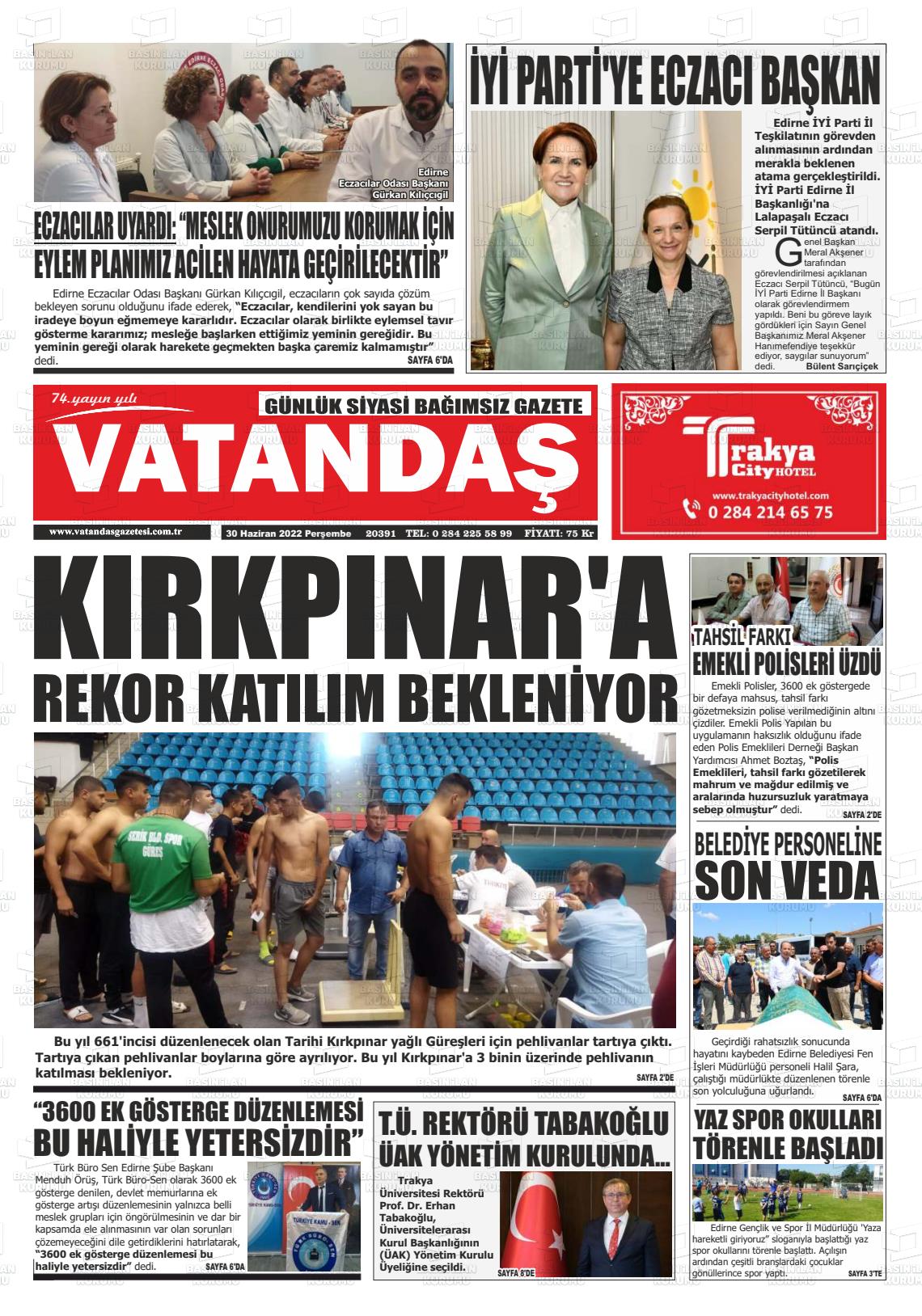 02 Temmuz 2022 Vatandaş Gazete Manşeti