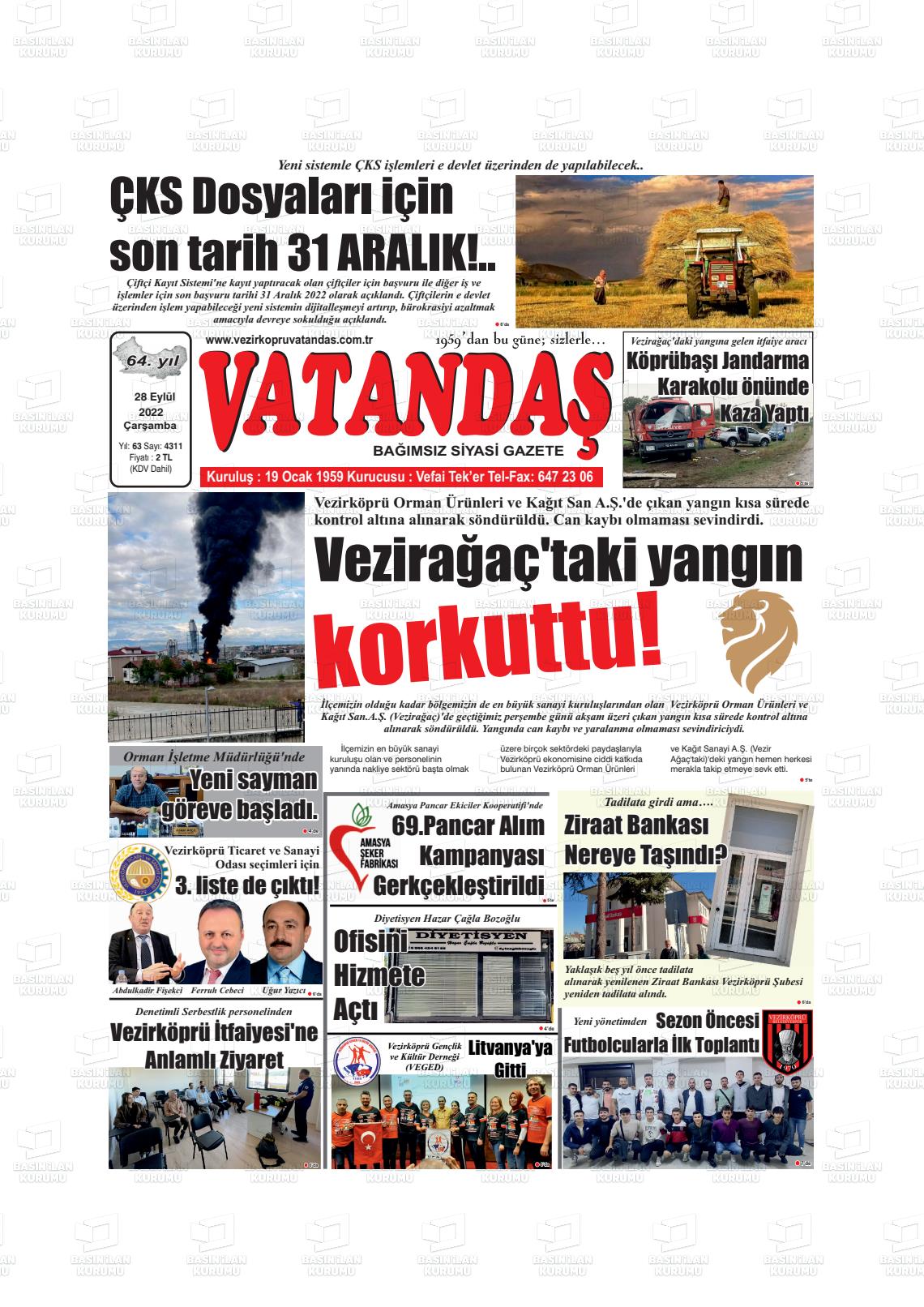 28 Eylül 2022 Vezirköprü Yaşam Gazete Manşeti