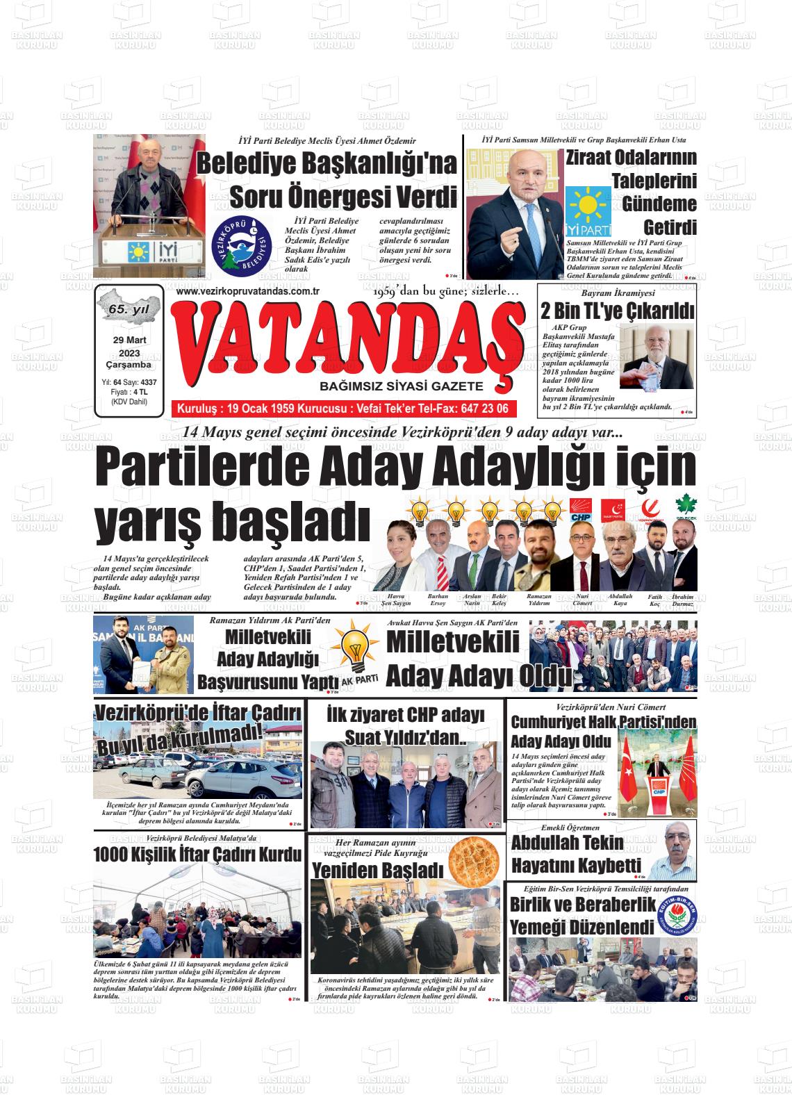 29 Mart 2023 Vezirköprü Yaşam Gazete Manşeti
