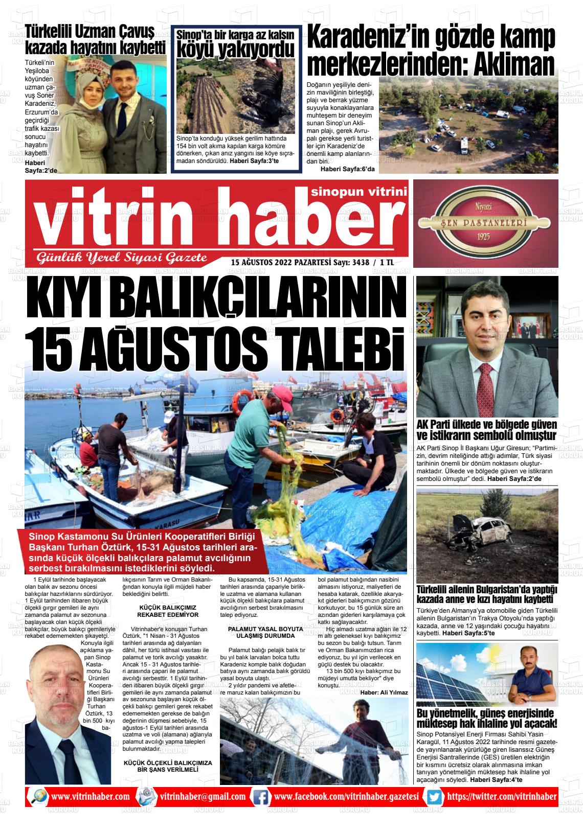 15 Ağustos 2022 Vitrin Haber Gazete Manşeti