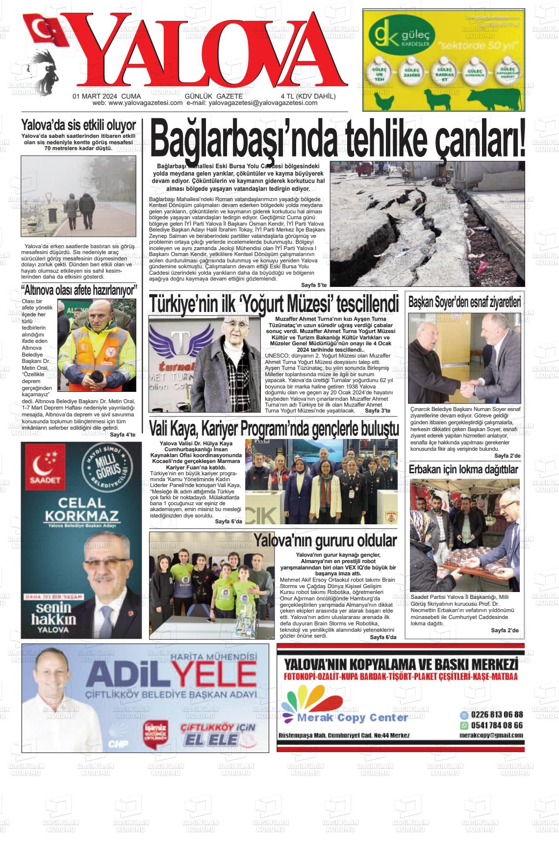 01 Mart 2024 Yalova Gazete Manşeti