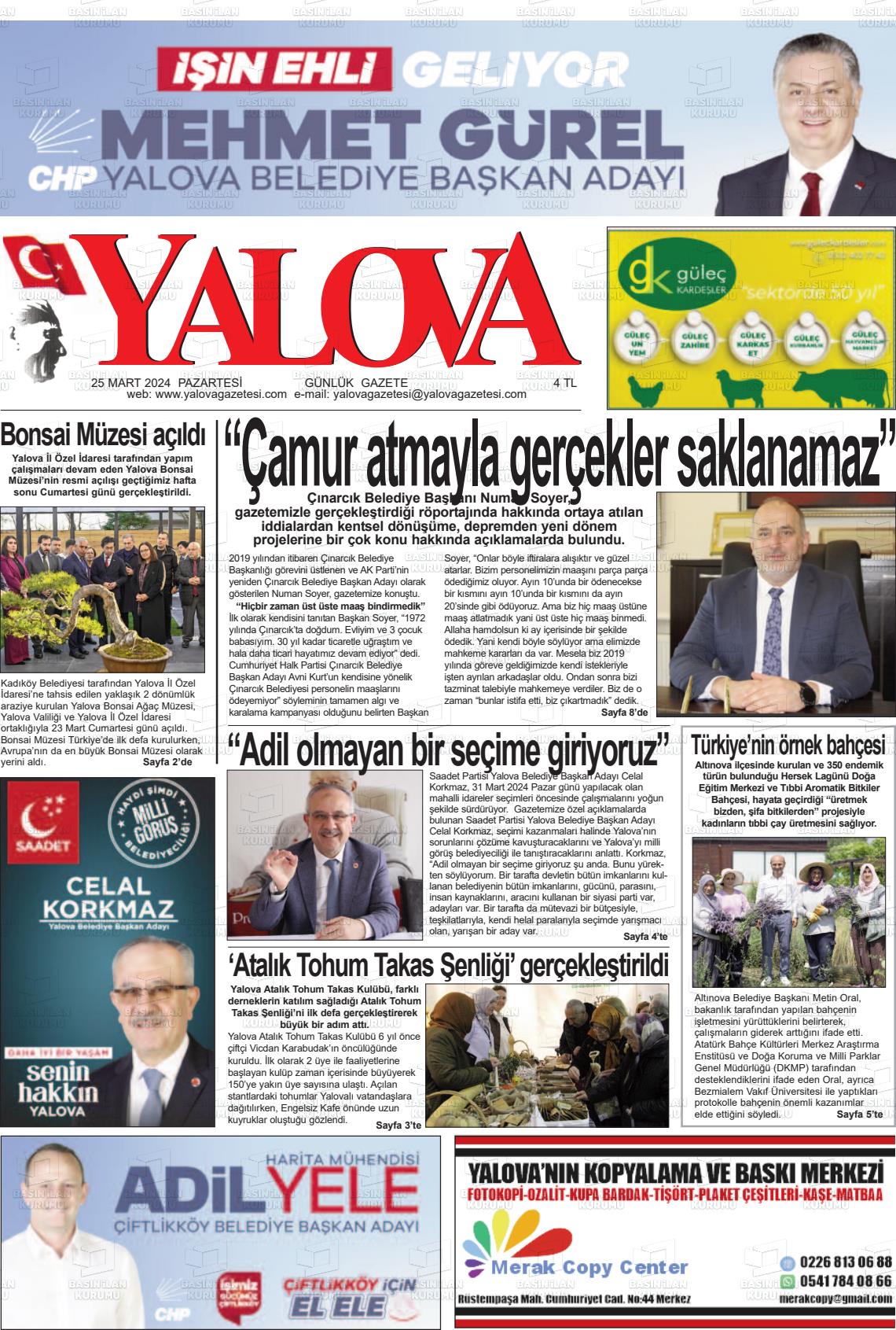 25 Mart 2024 Yalova Gazete Manşeti