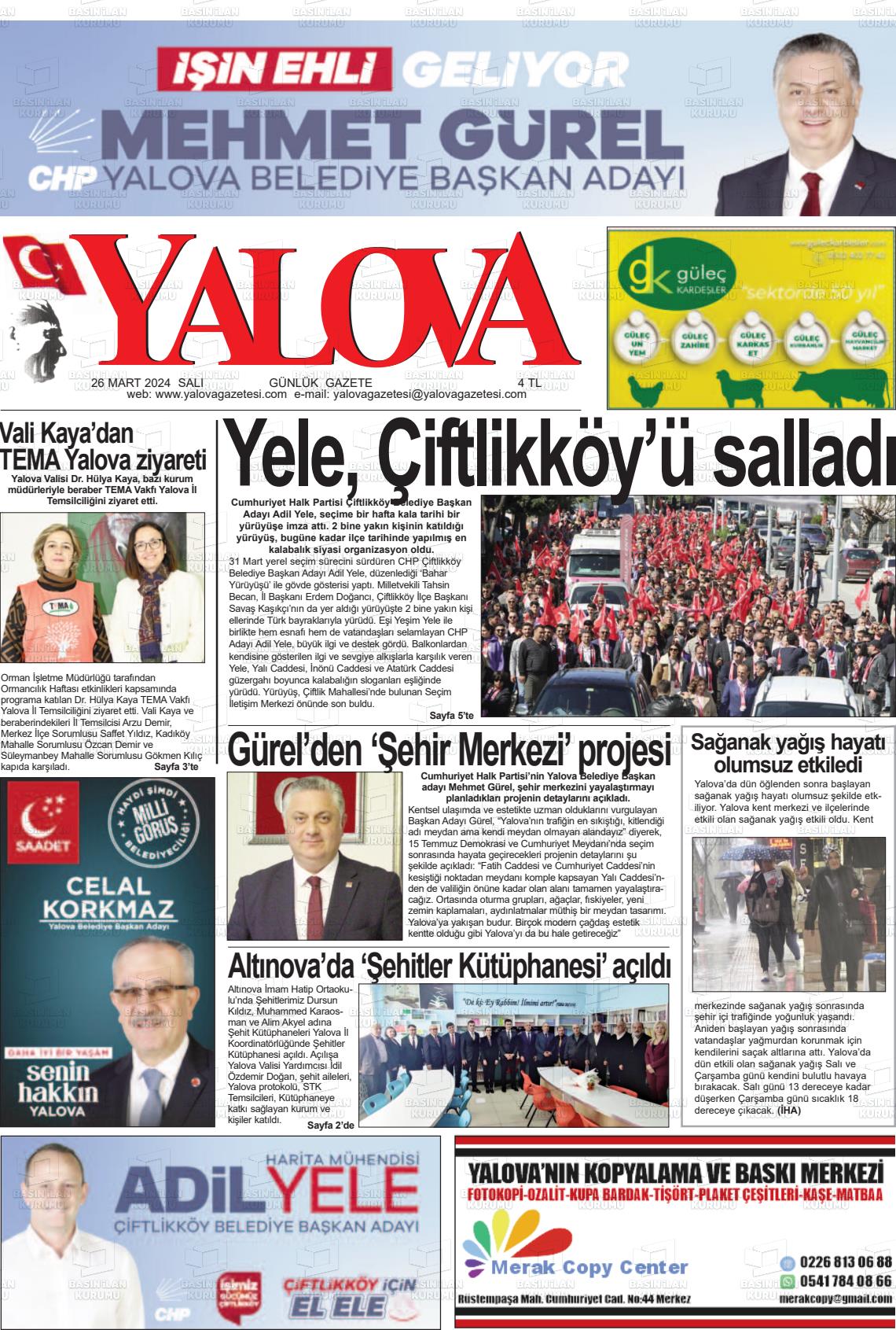 26 Mart 2024 Yalova Gazete Manşeti
