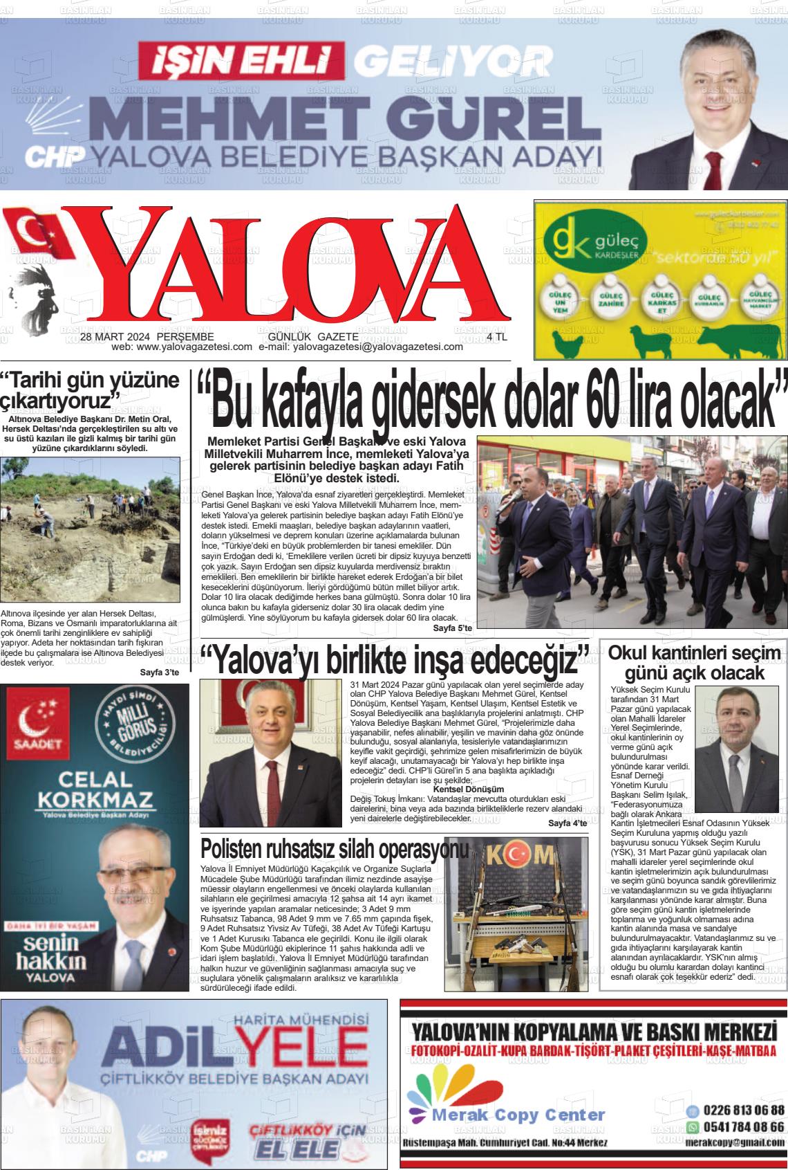 28 Mart 2024 Yalova Gazete Manşeti