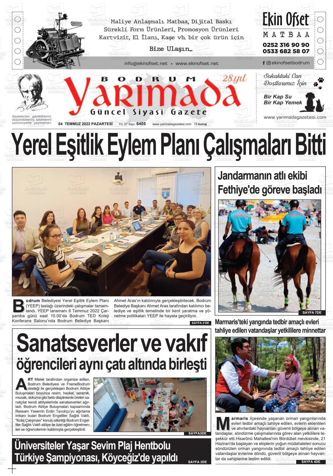 04 Temmuz 2022 Bodrum Yarimada Gazete Manşeti