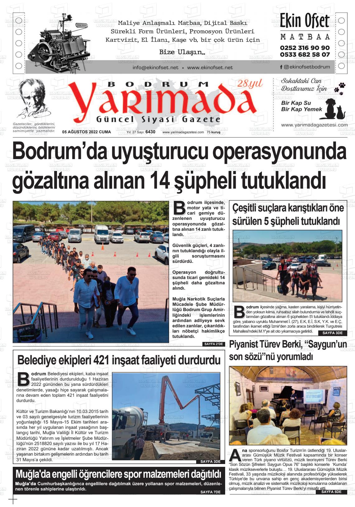 05 Ağustos 2022 Bodrum Yarimada Gazete Manşeti