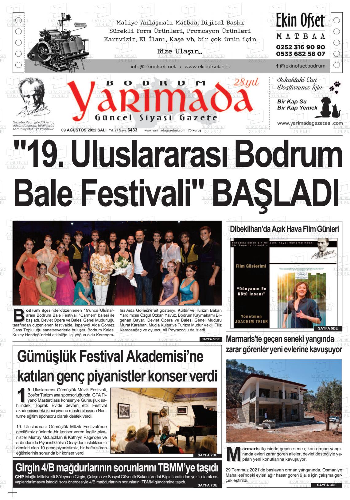 09 Ağustos 2022 Bodrum Yarimada Gazete Manşeti