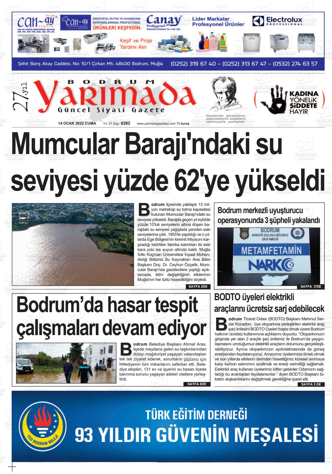 14 Ocak 2022 Bodrum Yarimada Gazete Manşeti
