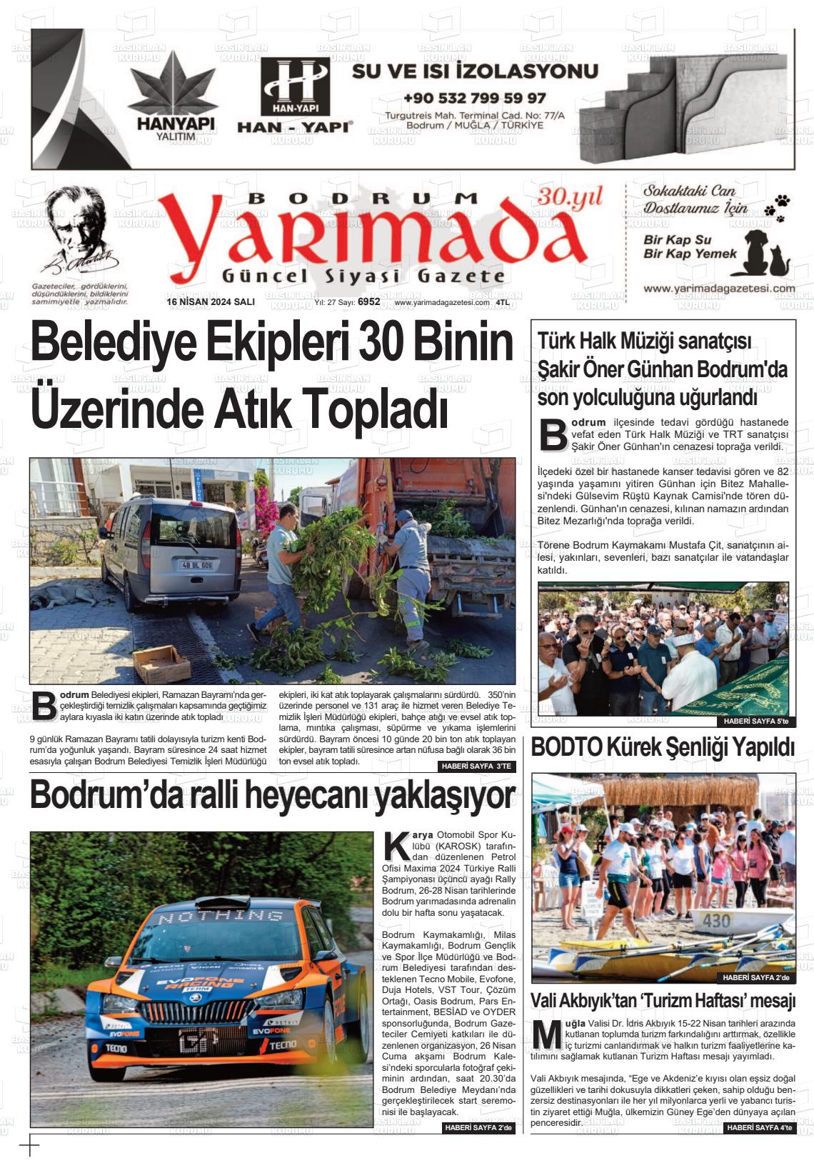 17 Nisan 2024 Bodrum Yarimada Gazete Manşeti