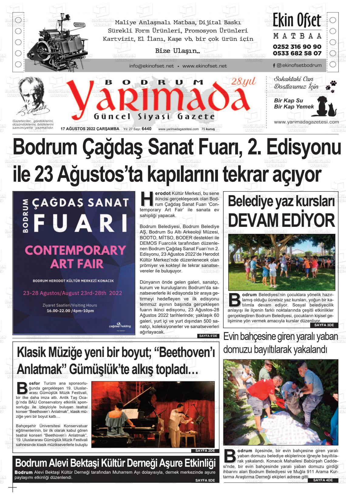 17 Ağustos 2022 Bodrum Yarimada Gazete Manşeti