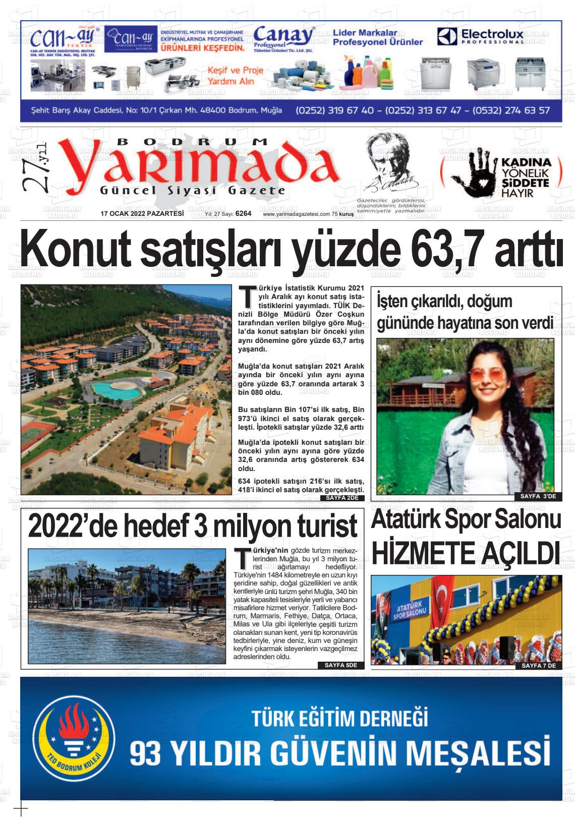 17 Ocak 2022 Bodrum Yarimada Gazete Manşeti