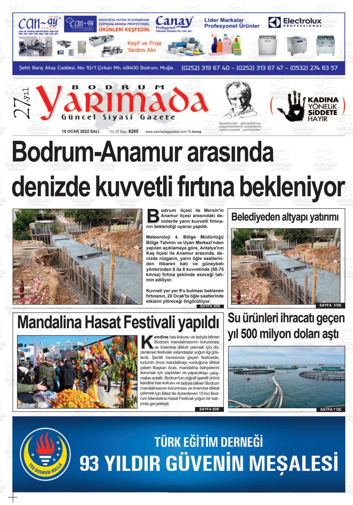 18 Ocak 2022 Bodrum Yarimada Gazete Manşeti