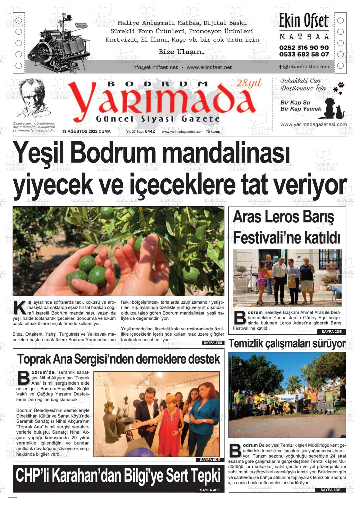19 Ağustos 2022 Bodrum Yarimada Gazete Manşeti