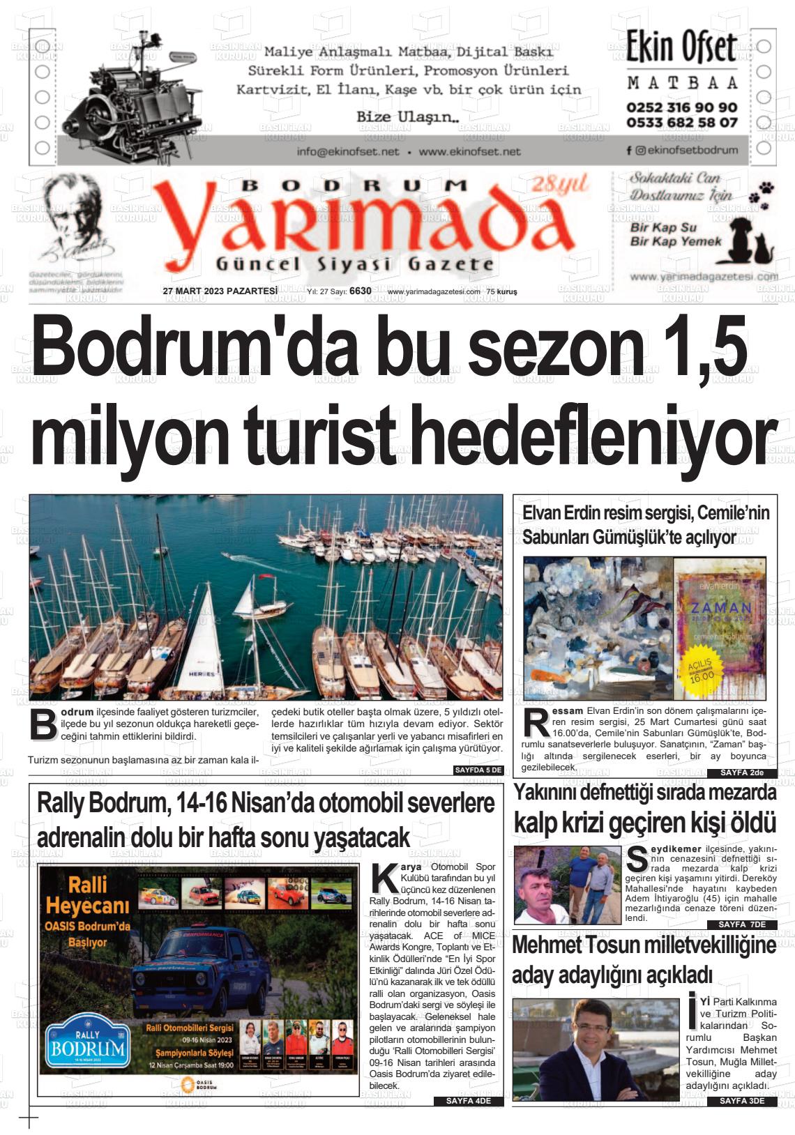 27 Mart 2023 Bodrum Yarimada Gazete Manşeti