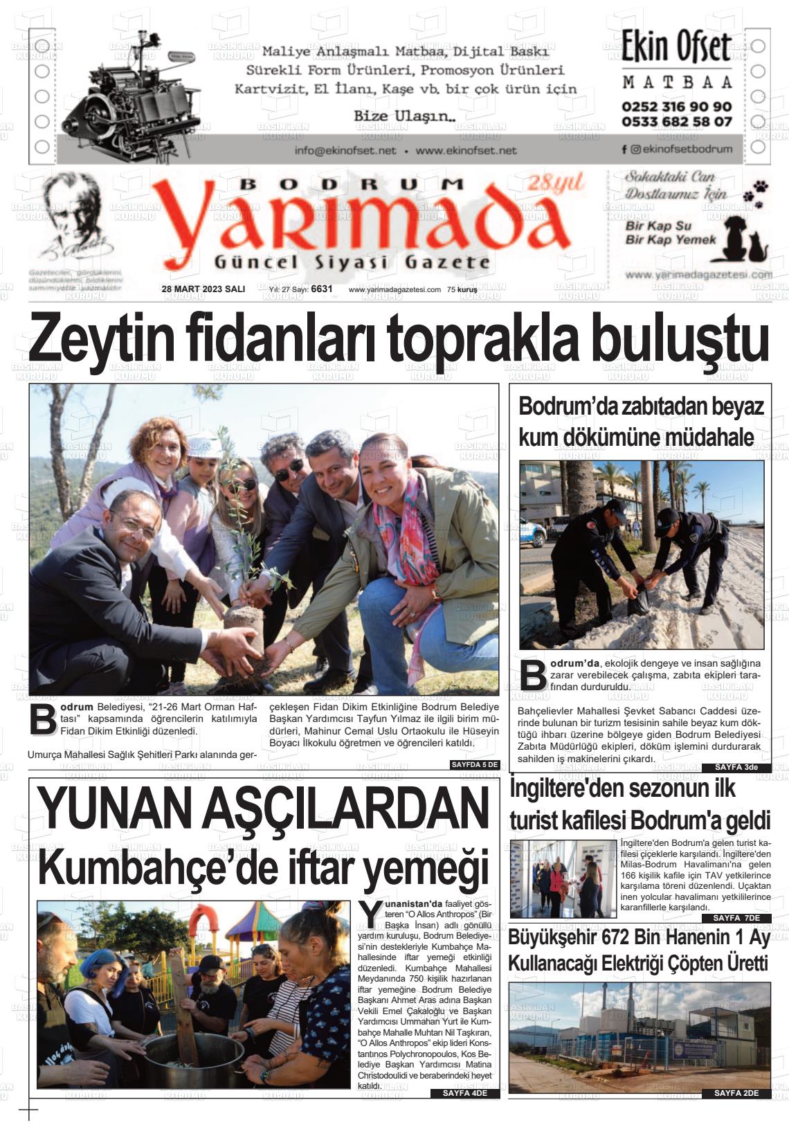 28 Mart 2023 Bodrum Yarimada Gazete Manşeti