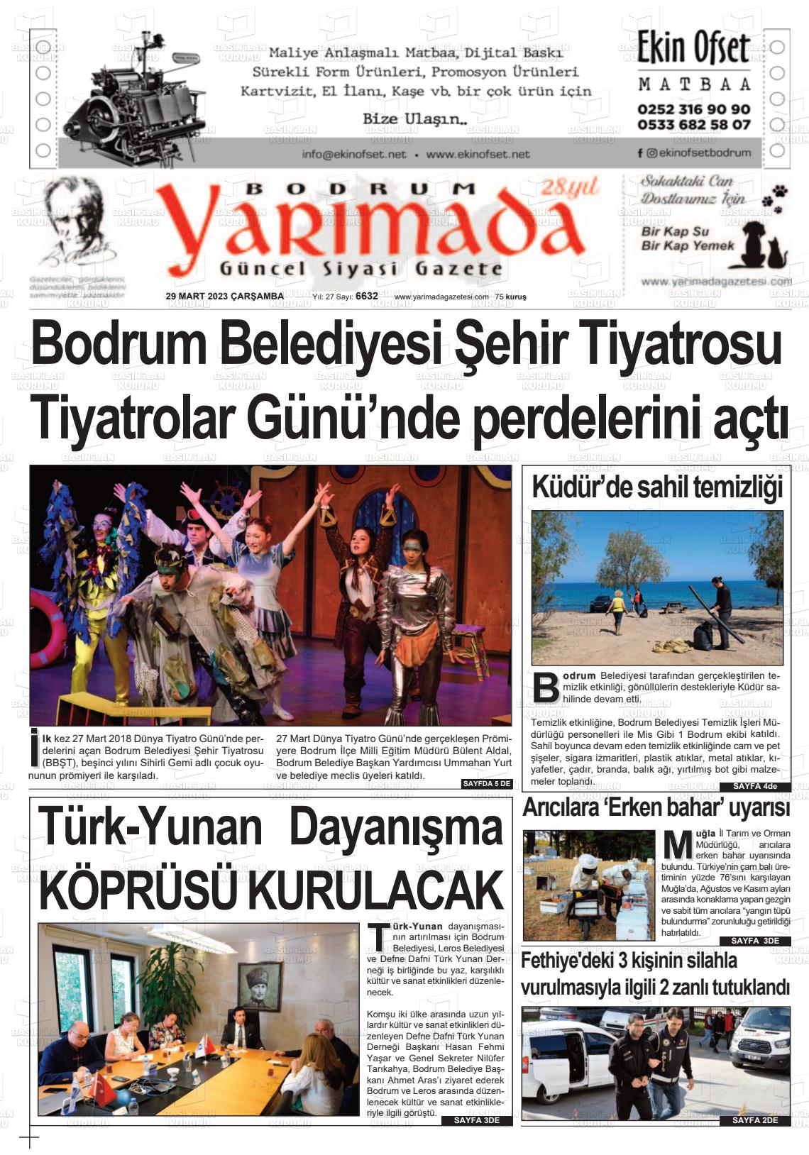 29 Mart 2023 Bodrum Yarimada Gazete Manşeti