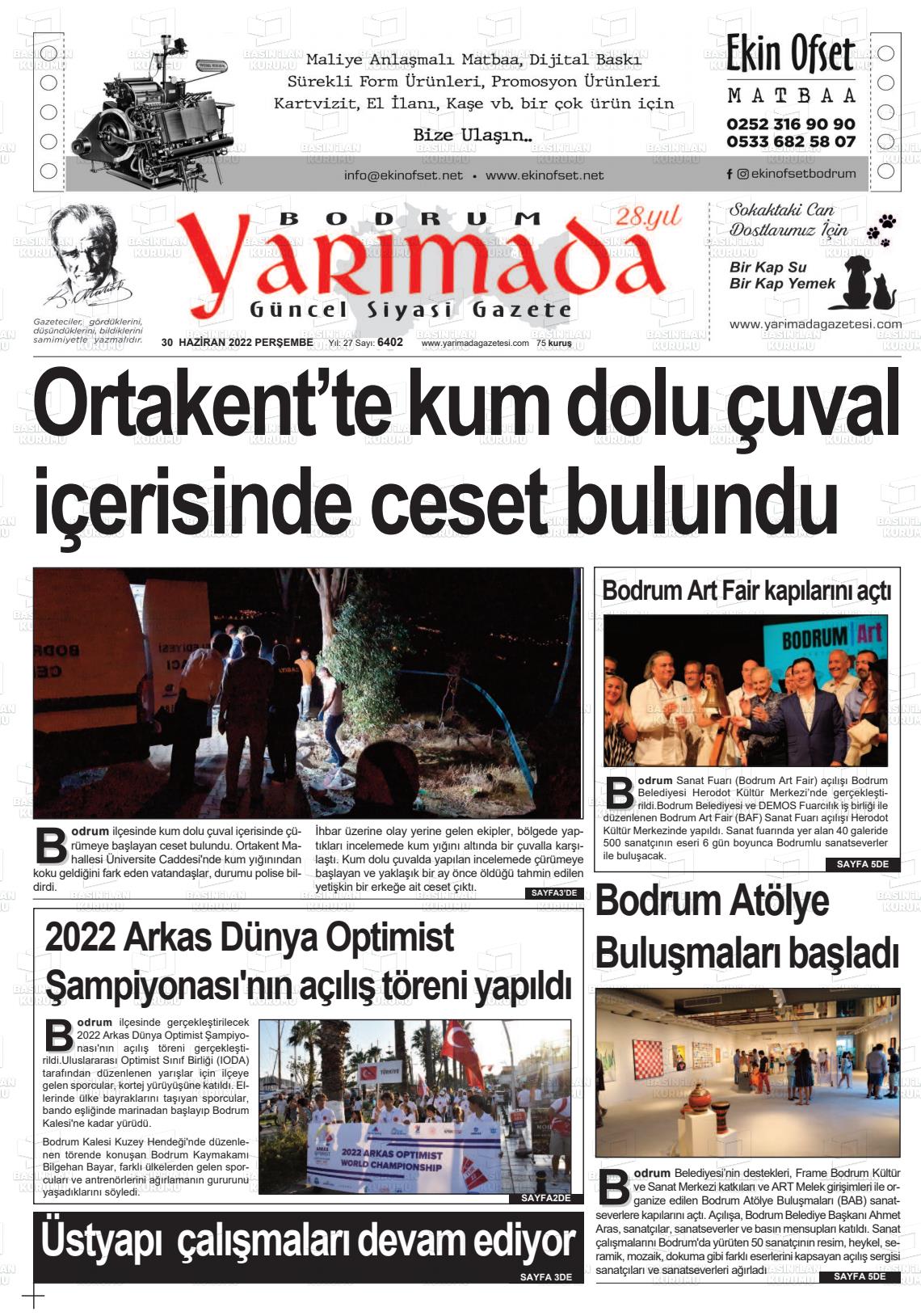 30 Haziran 2022 Bodrum Yarimada Gazete Manşeti