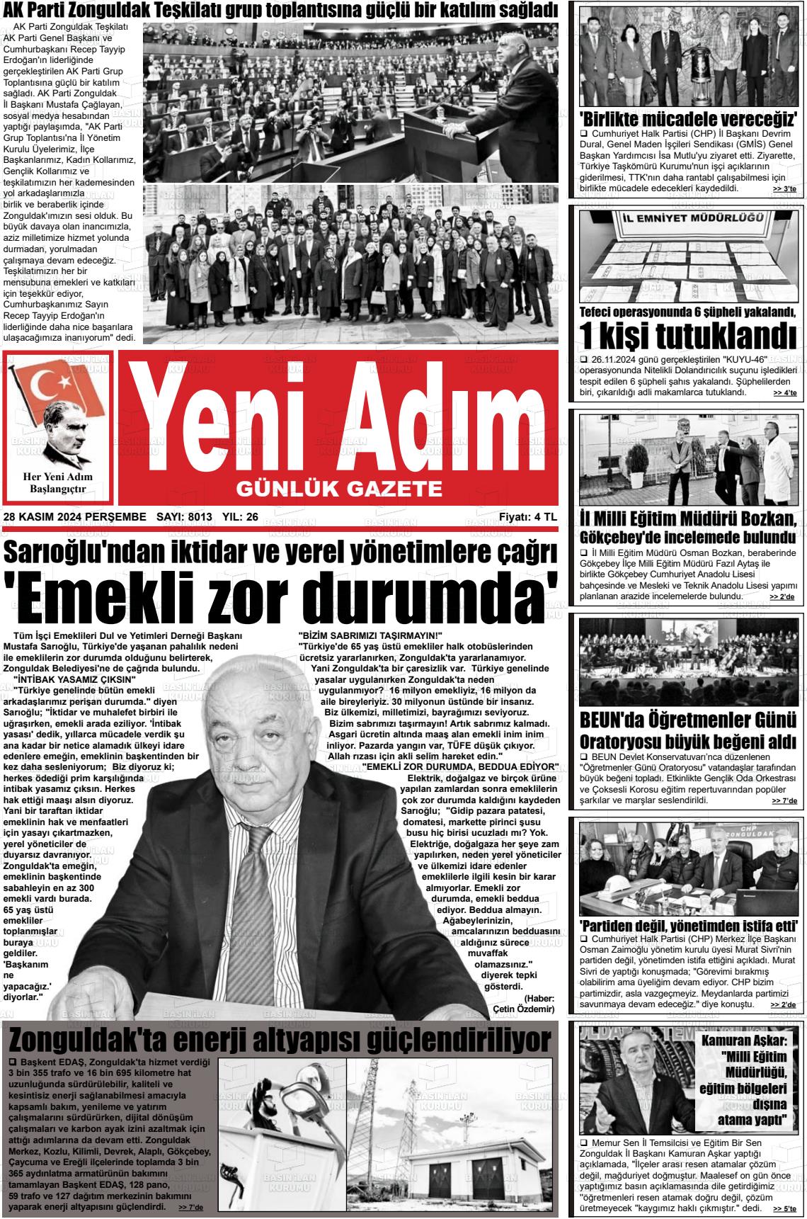 10 Ocak 2025 Yeni Adım Gazete Manşeti