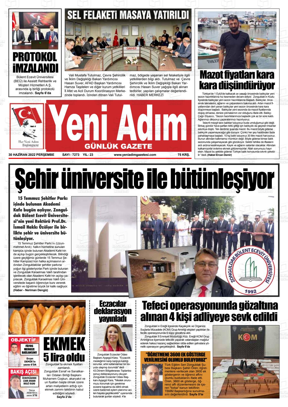 01 Temmuz 2022 Yeni Adım Gazete Manşeti
