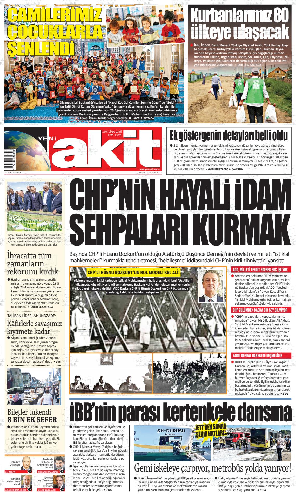 Yeni Akit Gazete Manşeti