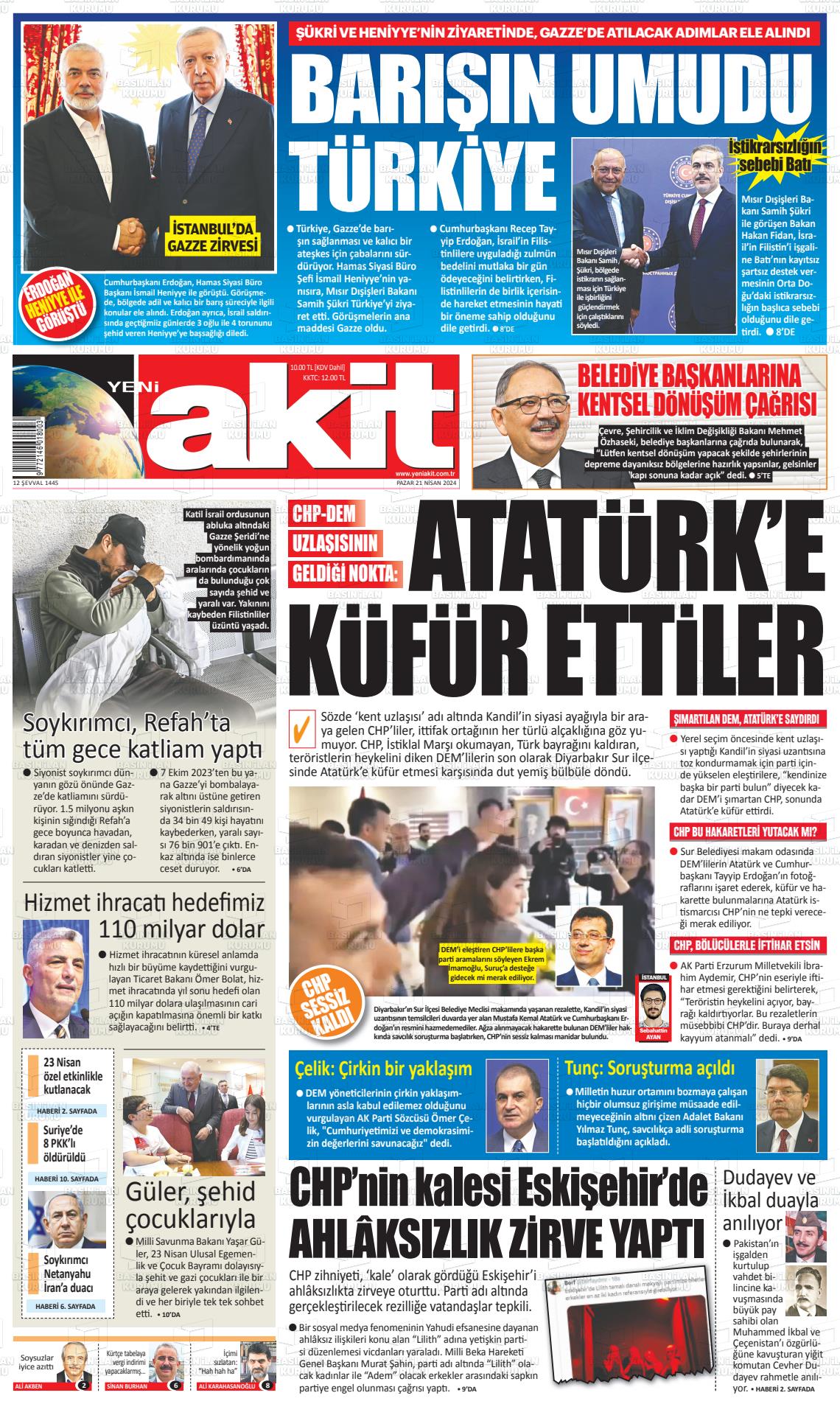 23 Mayıs 2024 Yeni Akit Gazete Manşeti