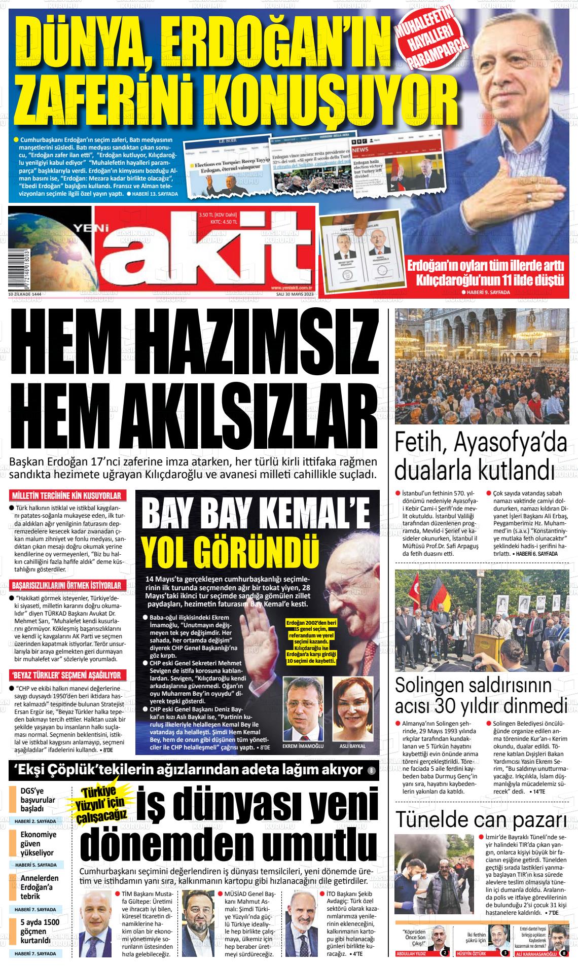 30 Mayıs 2023 Yeni Akit Gazete Manşeti