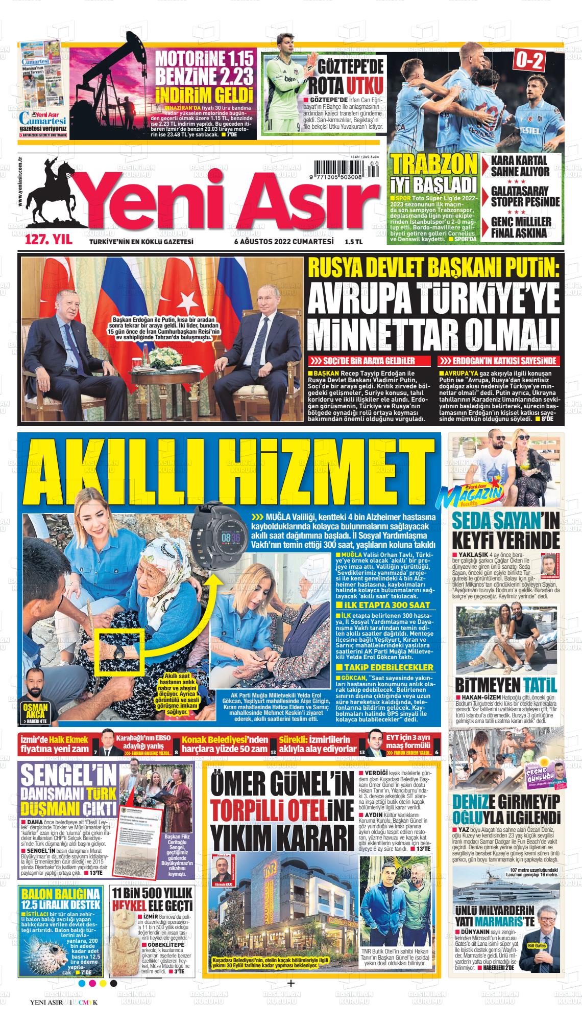 06 Ağustos 2022 Yeni Asır Gazete Manşeti