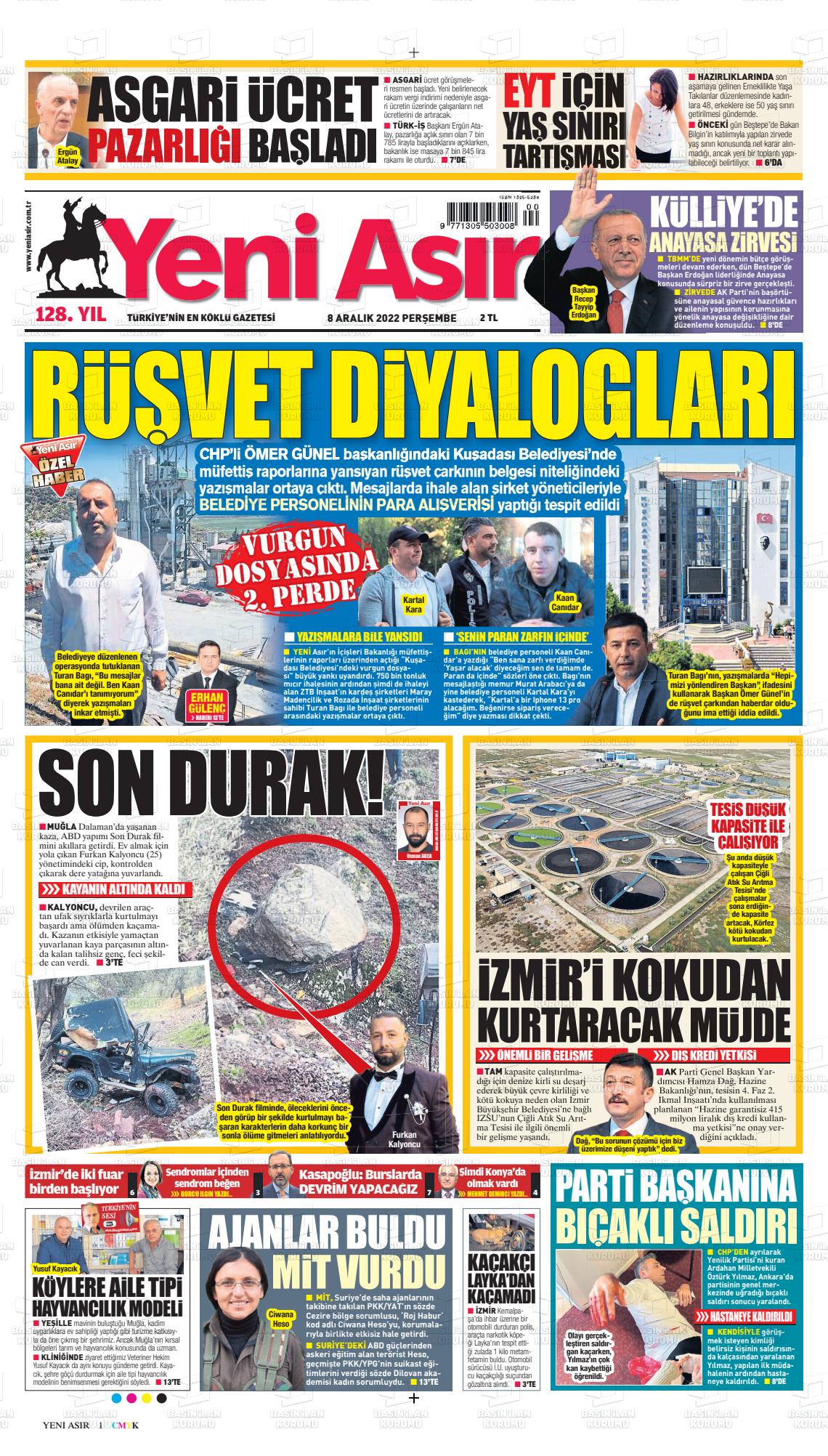 08 Aralık 2022 Yeni Asır Gazete Manşeti