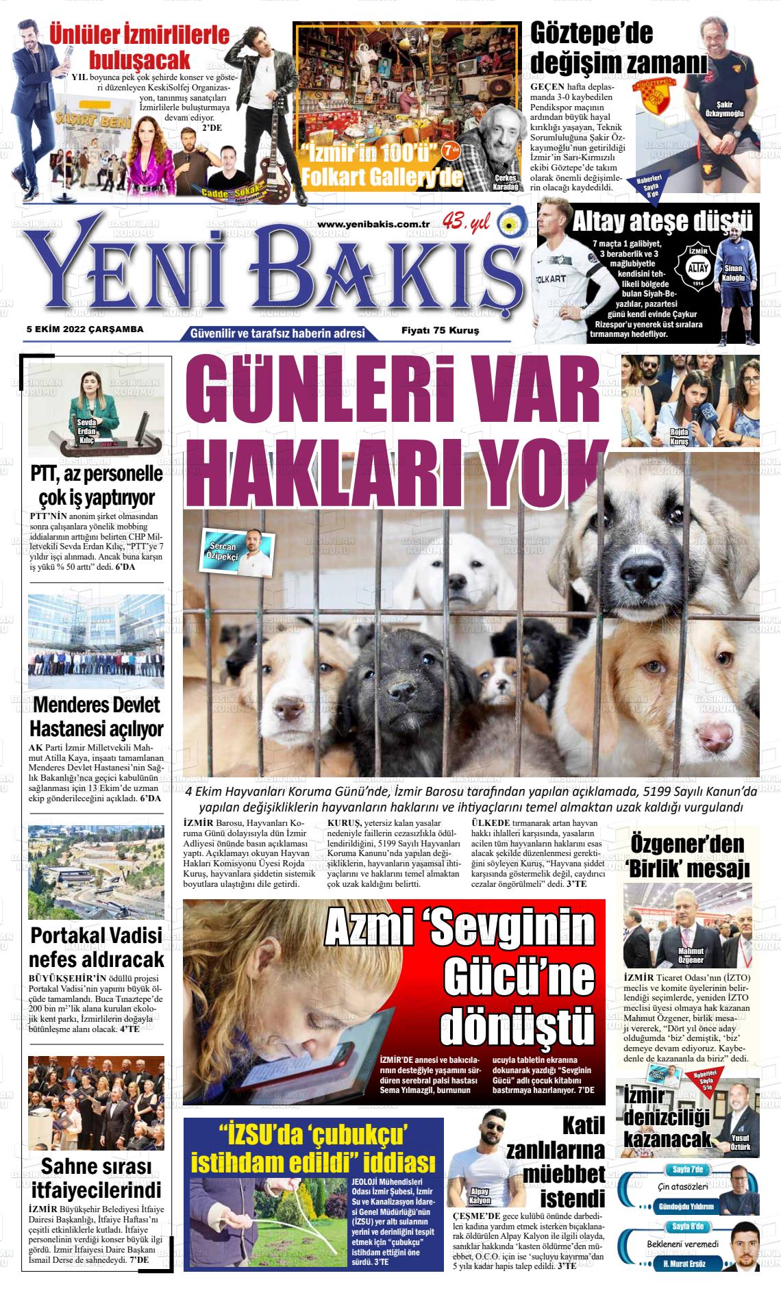 05 Ekim 2022 Yeni Bakış Gazete Manşeti