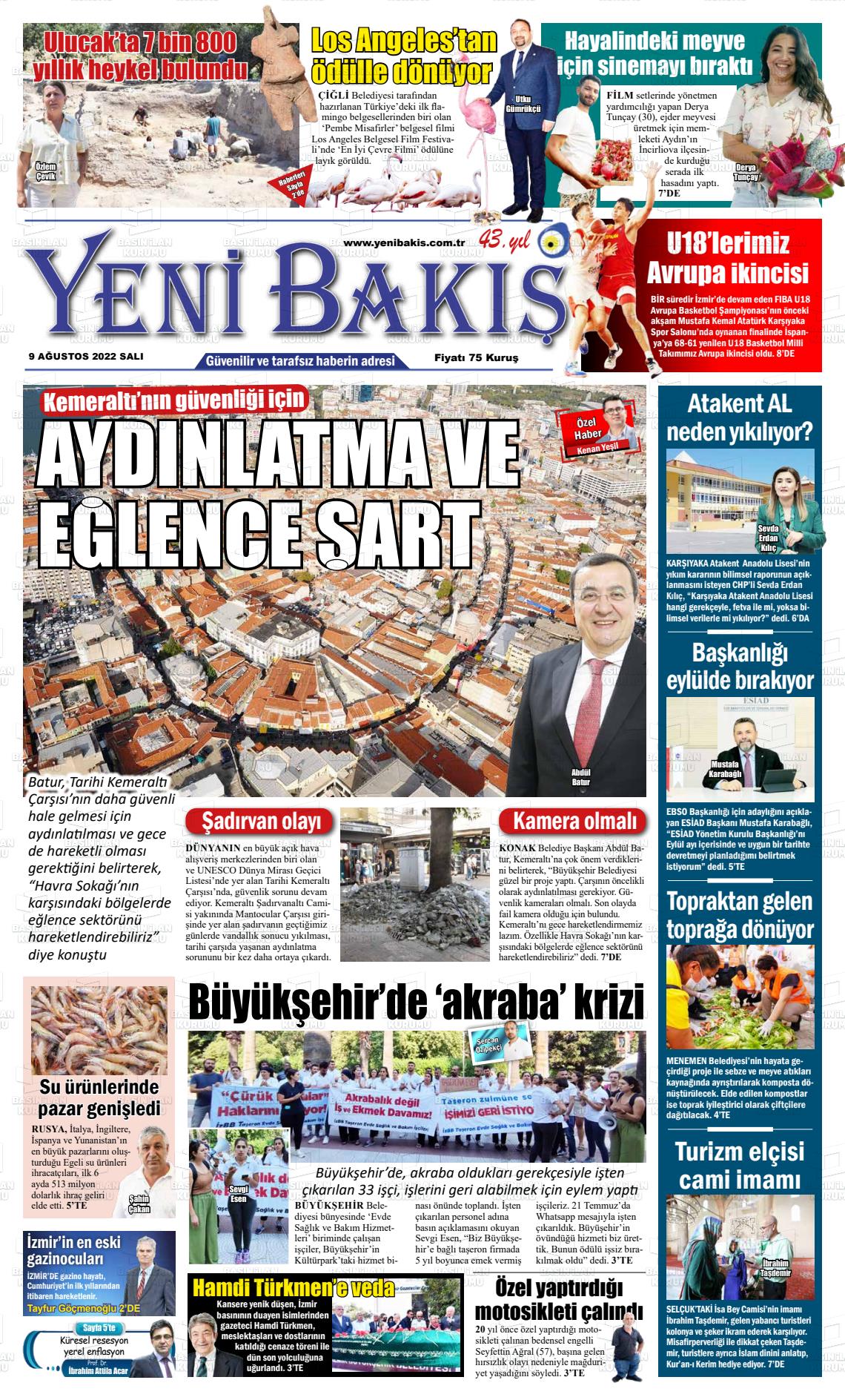 09 Ağustos 2022 Yeni Bakış Gazete Manşeti