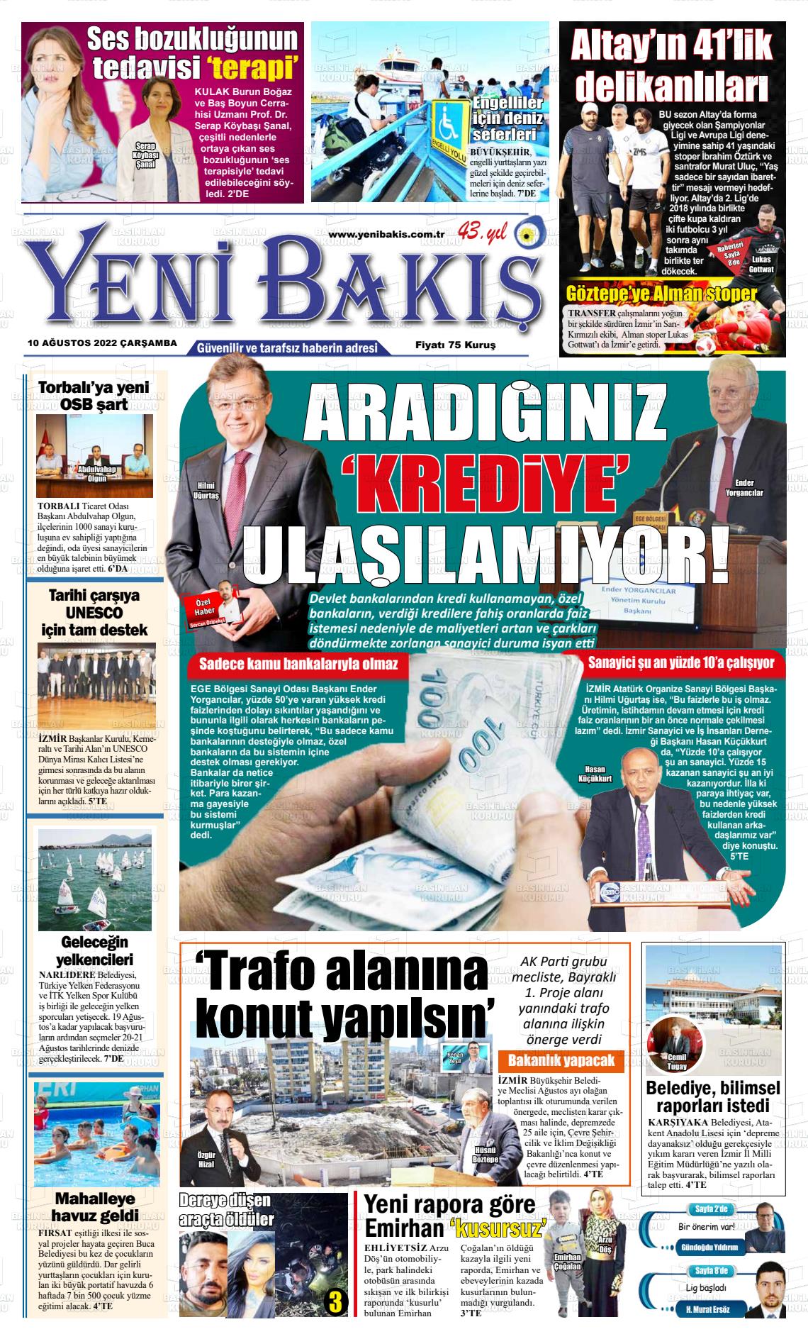 10 Ağustos 2022 Yeni Bakış Gazete Manşeti