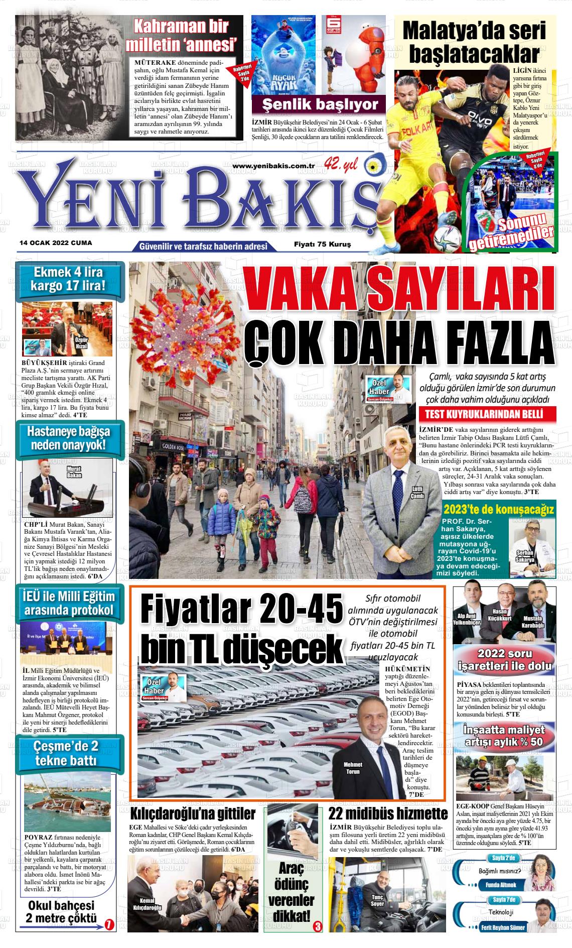 14 Ocak 2022 Yeni Bakış Gazete Manşeti