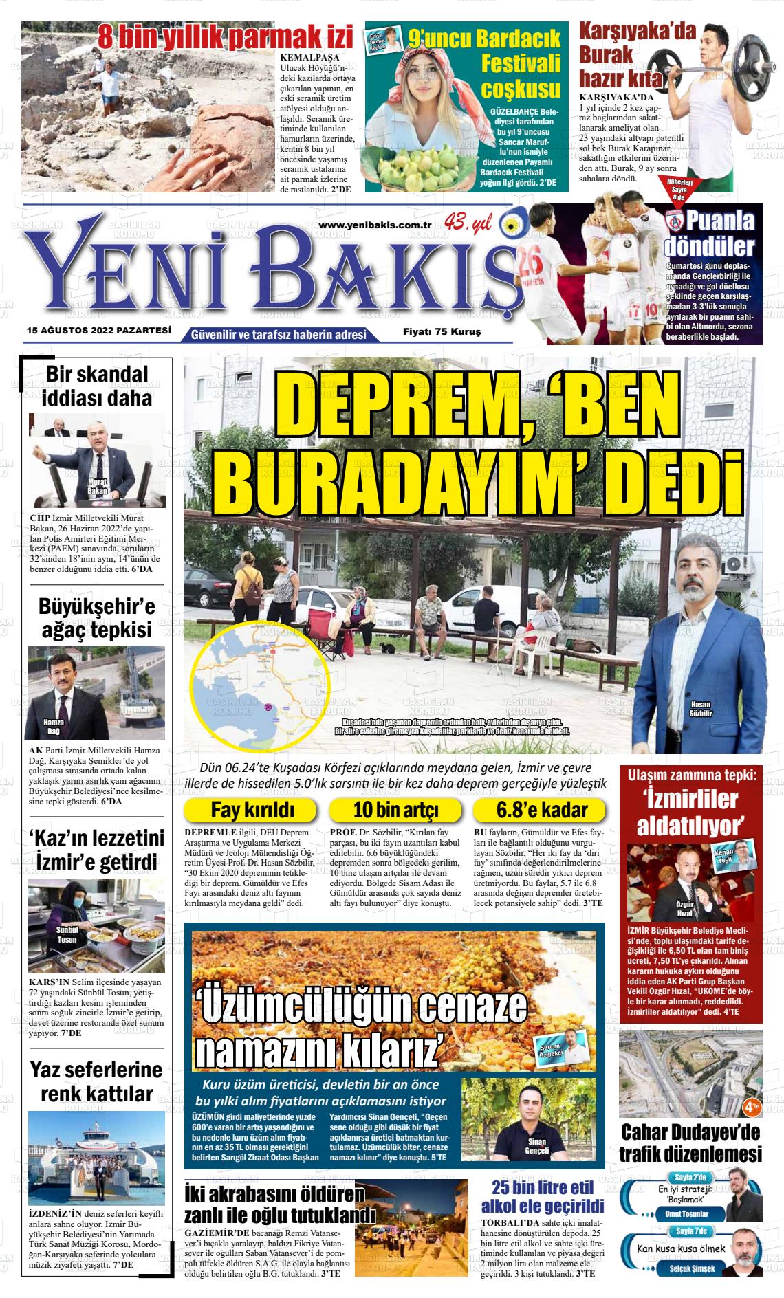 15 Ağustos 2022 Yeni Bakış Gazete Manşeti