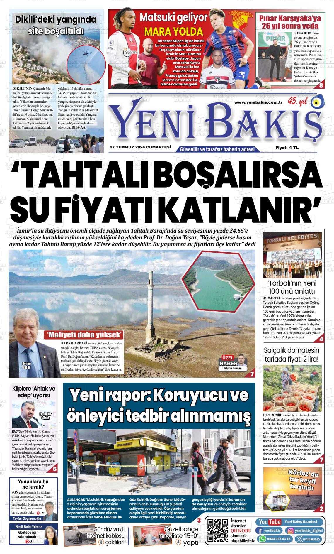 27 Temmuz 2024 Yeni Bakış Gazete Manşeti