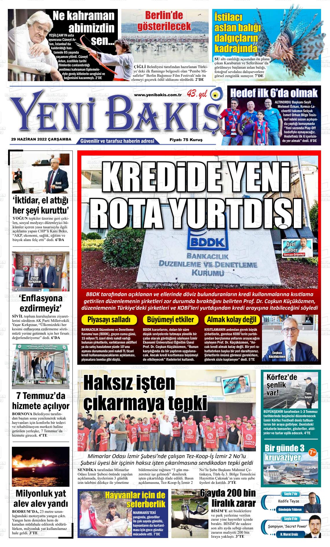 29 Haziran 2022 Yeni Bakış Gazete Manşeti