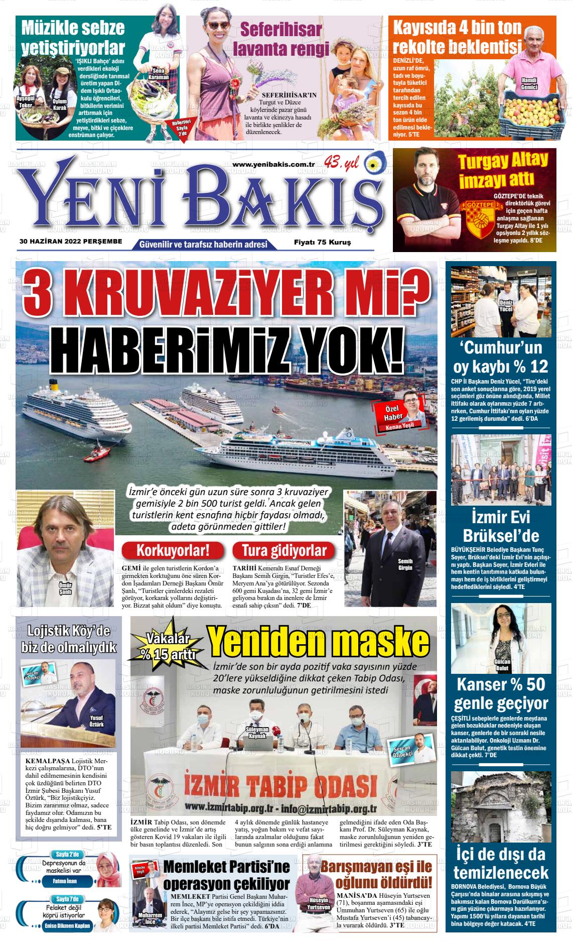 01 Temmuz 2022 Yeni Bakış Gazete Manşeti