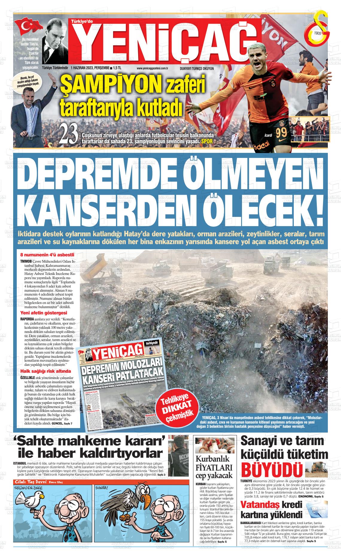 01 Haziran 2023 Yeniçağ Gazete Manşeti