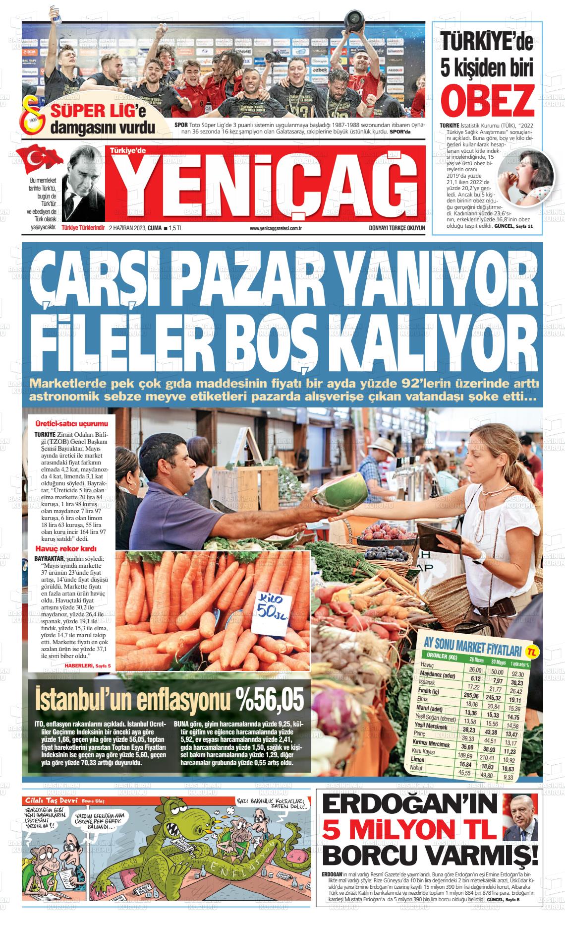 02 Haziran 2023 Yeniçağ Gazete Manşeti