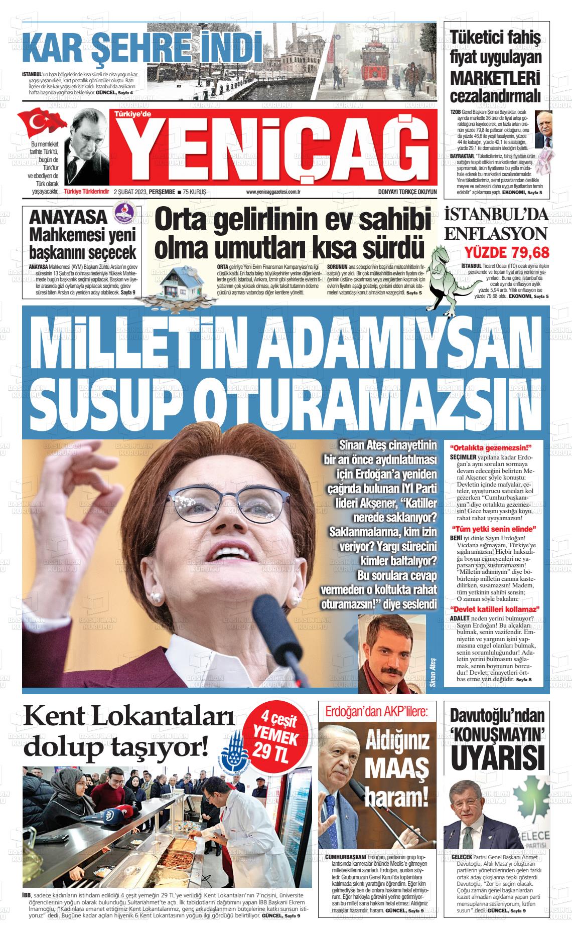 02 Şubat 2023 Yeniçağ Gazete Manşeti
