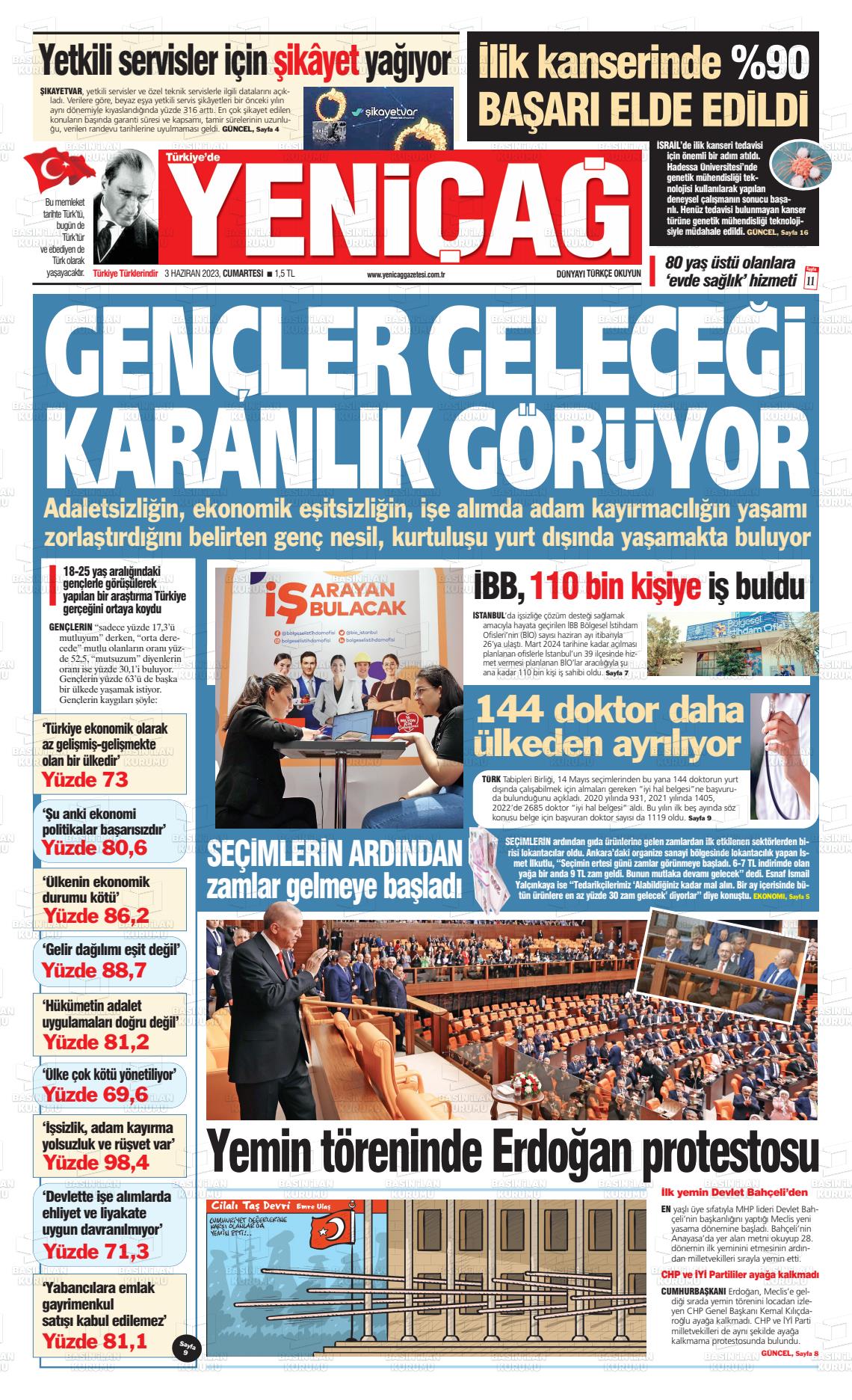 03 Haziran 2023 Yeniçağ Gazete Manşeti
