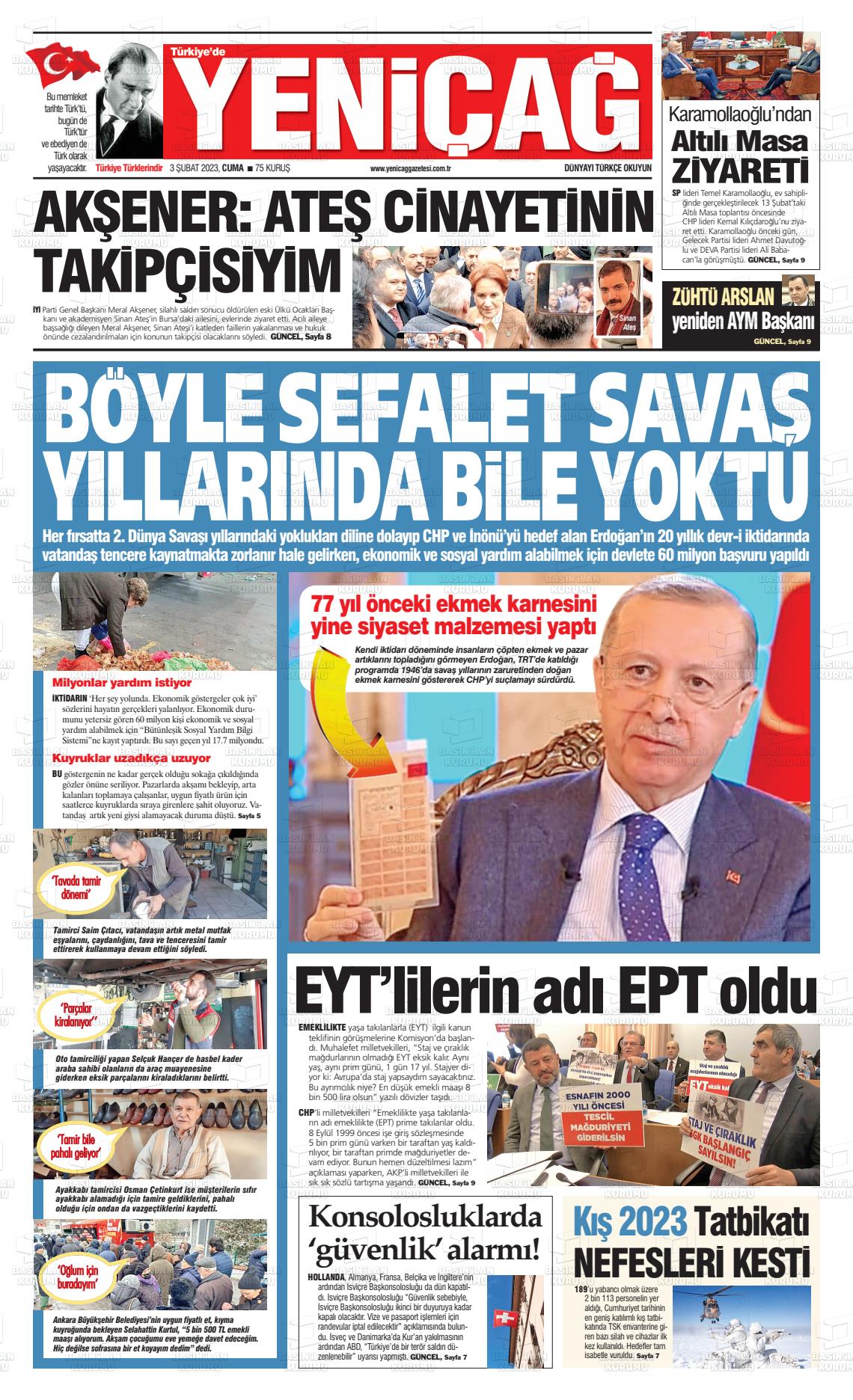 03 Şubat 2023 Yeniçağ Gazete Manşeti