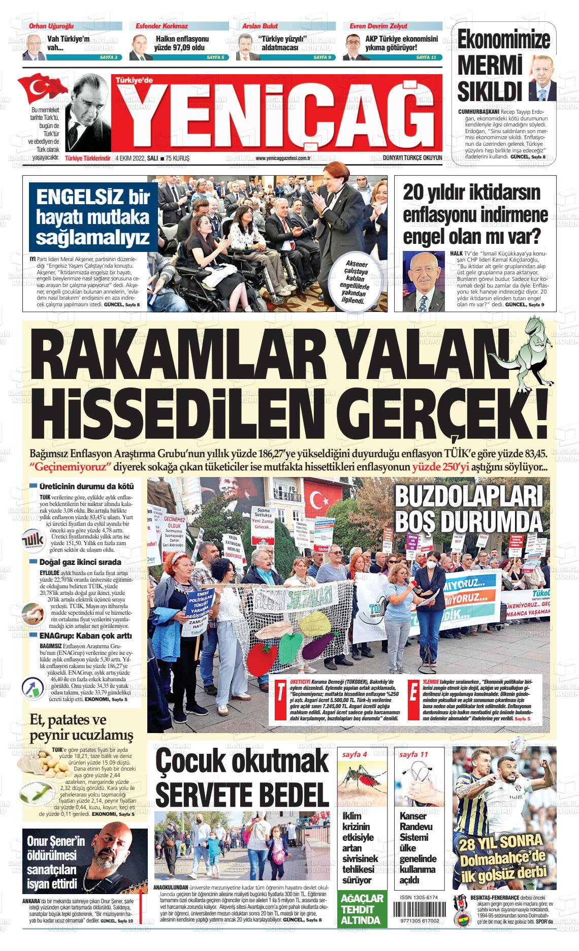 04 Ekim 2022 Yeniçağ Gazete Manşeti