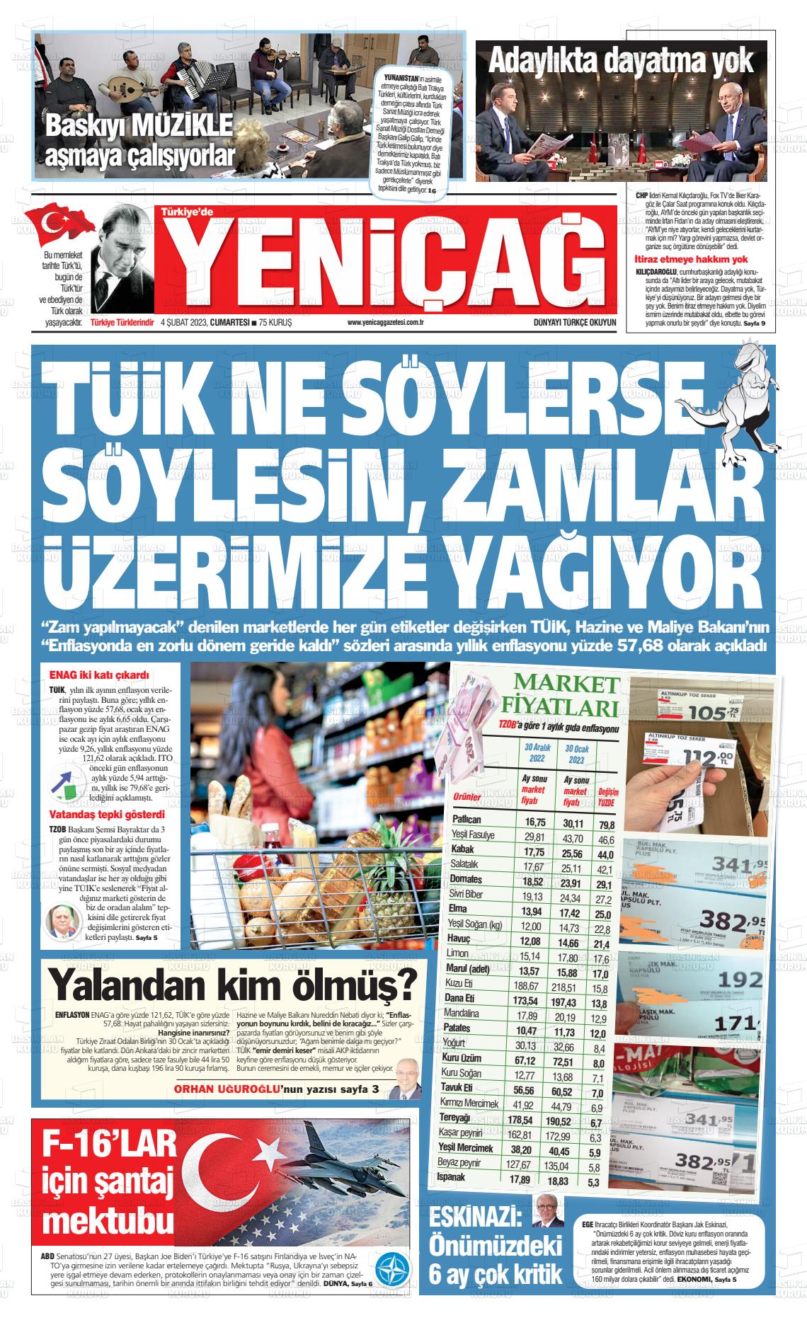 04 Şubat 2023 Yeniçağ Gazete Manşeti
